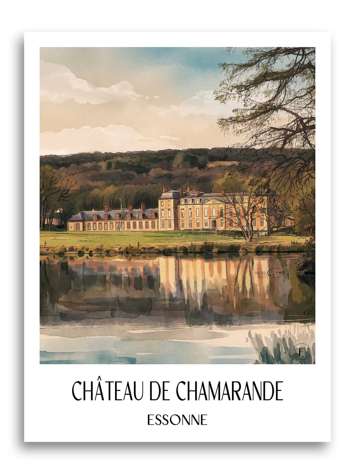 château-de-chamarande-essonne-frankreich-poster-aquarell