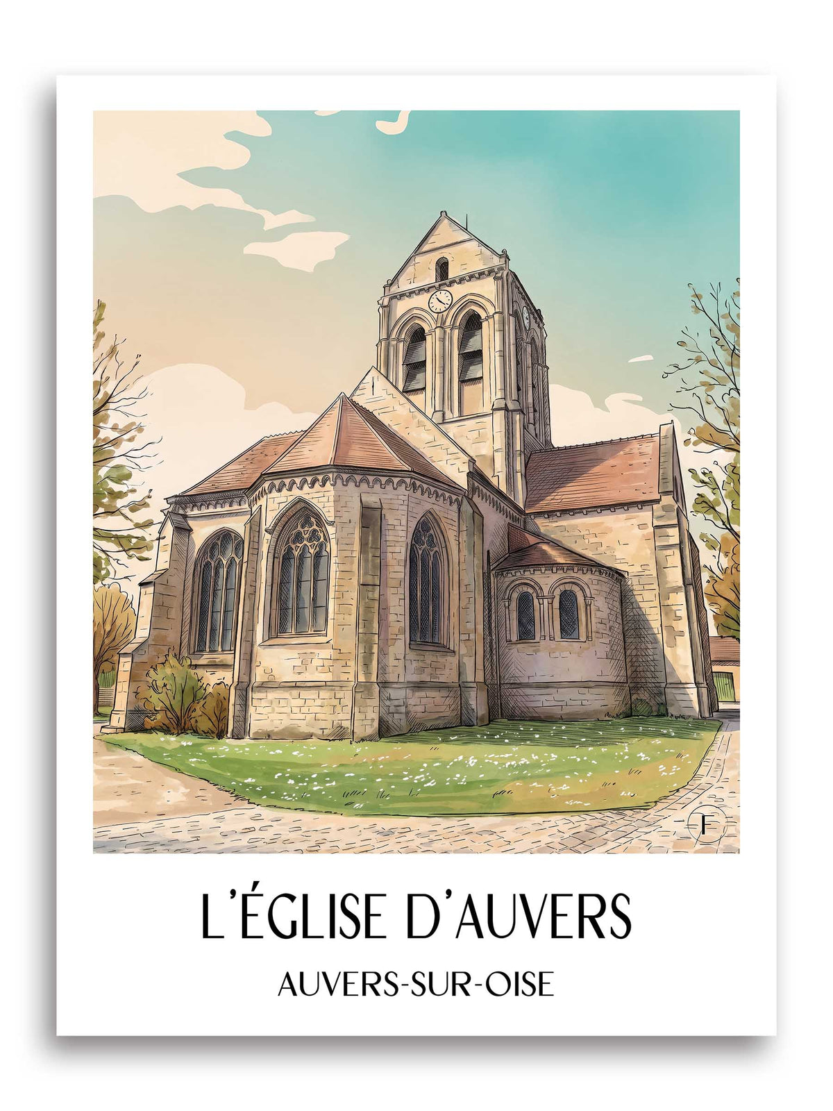 l'église-d'auvers-auvers-sur-oise-frankreich-poster-aquarell