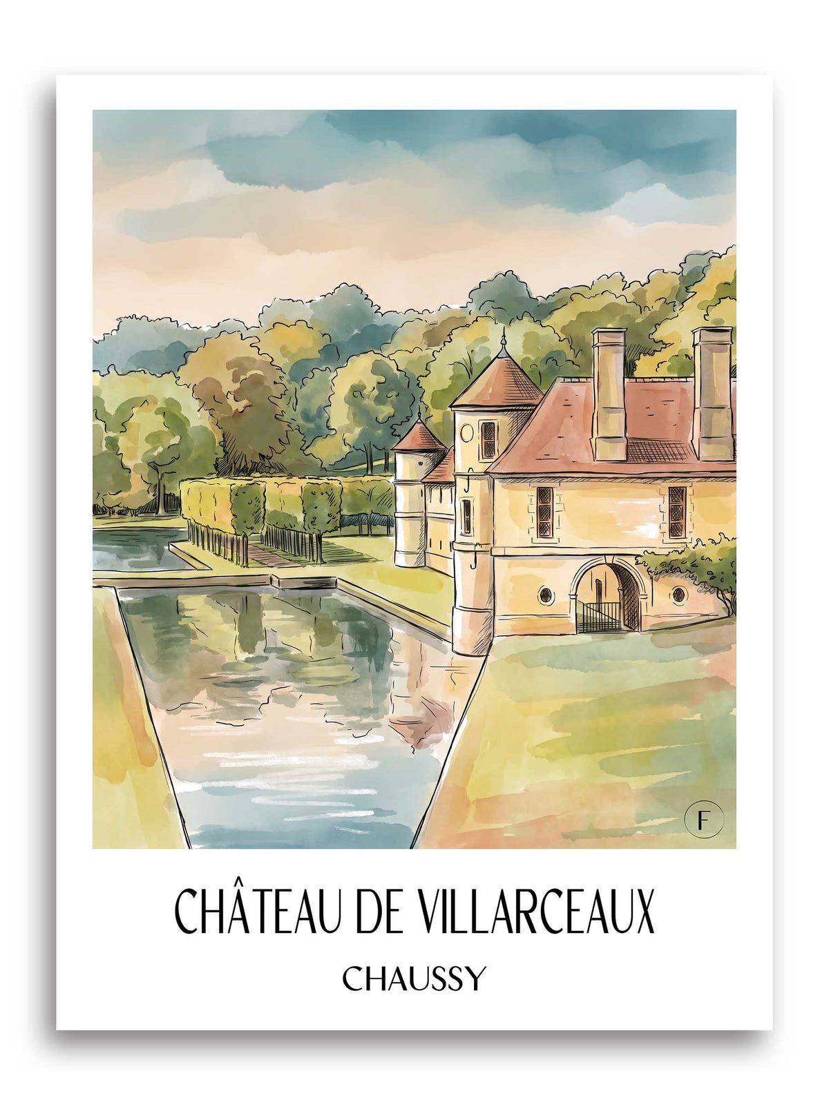 château-de-villarceaux-chaussy-frankreich-poster-aquarell