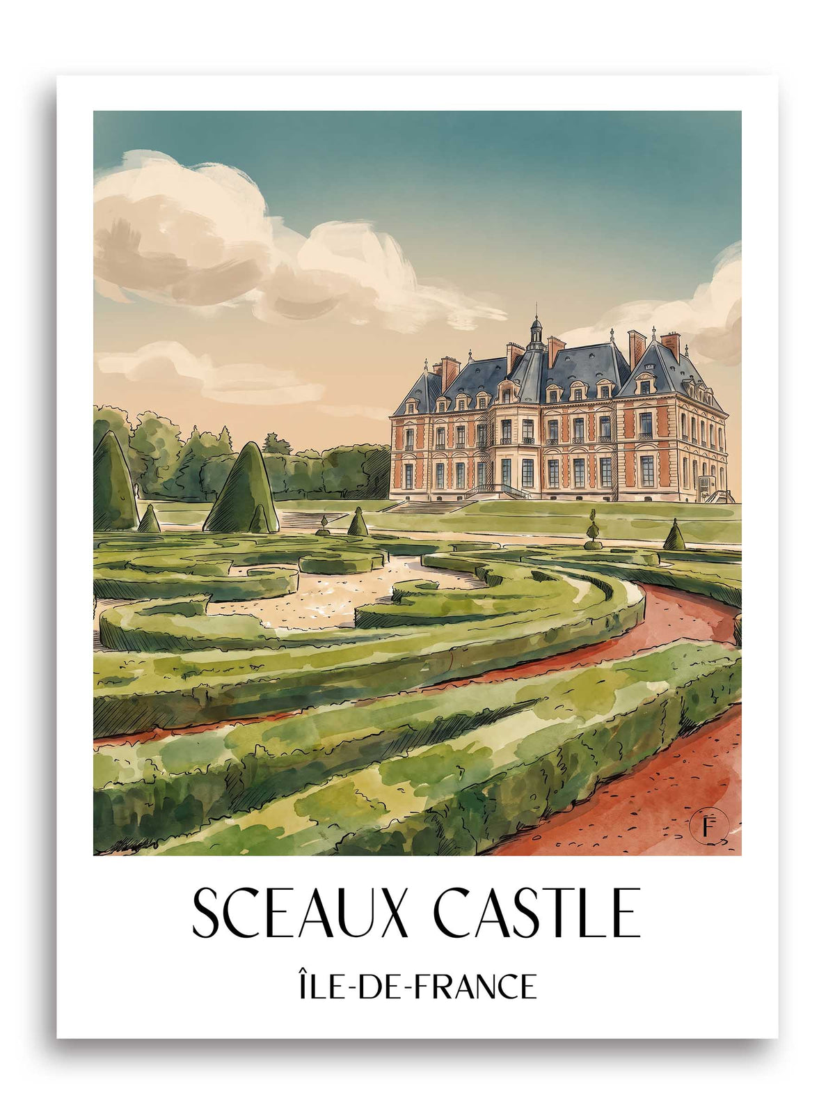 Château de Sceaux Poster - Île-de-France - Frankreich Kunstdruck - Aquarell von A4 bis A1
