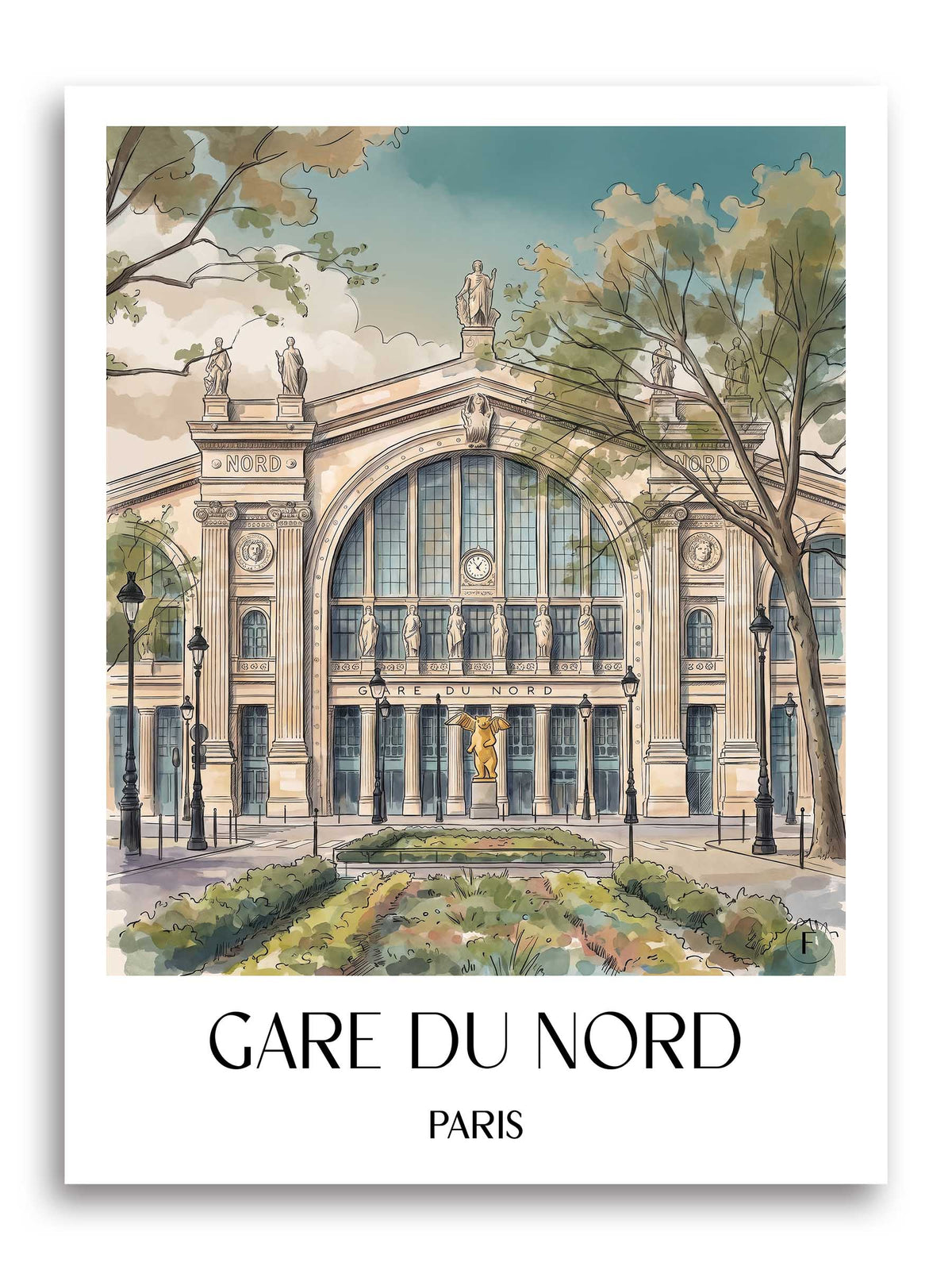 Gare du Nord Poster - Paris - Frankreich Kunstdruck - Aquarell von A4 bis A1