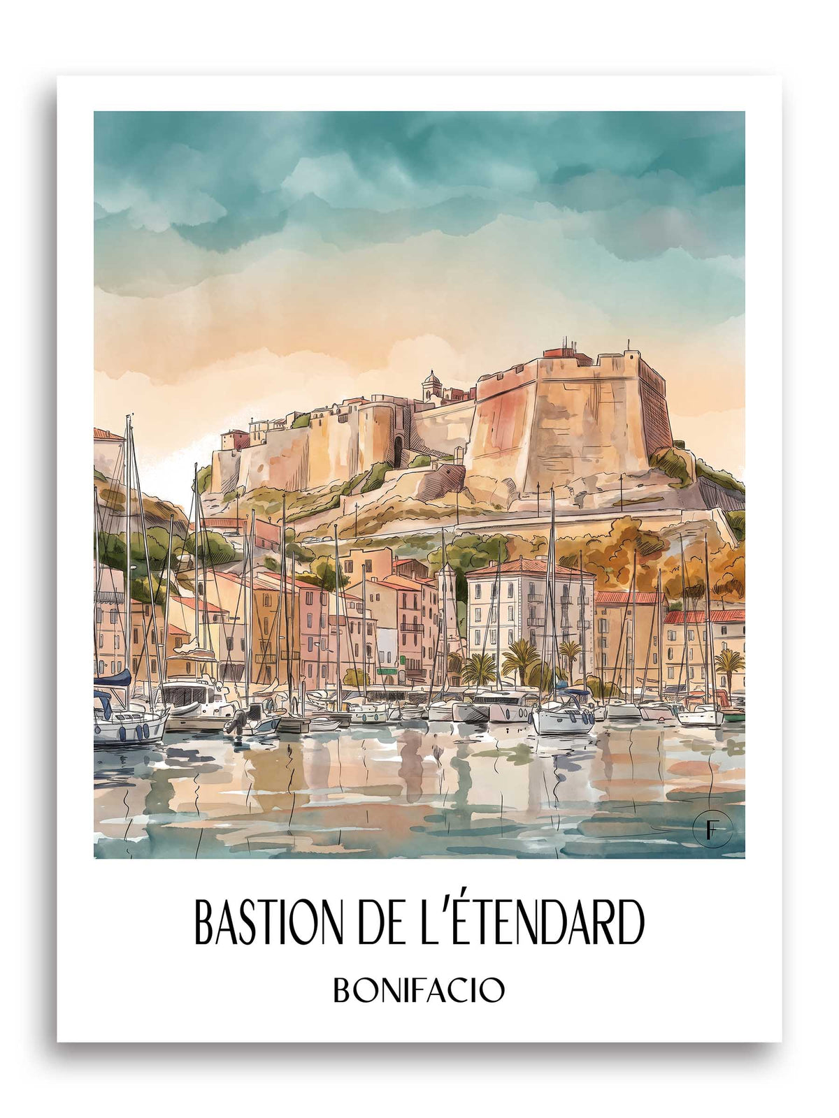 bastion-de-l’étendard-bonifacio-frankreich-poster-aquarell