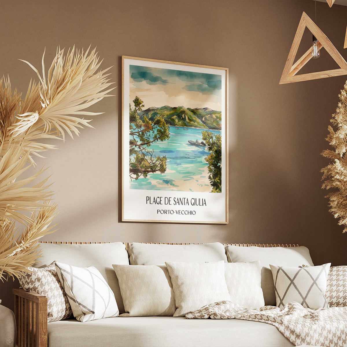 plage-de-santa-giulia-porto-vecchio-frankreich-poster-aquarell