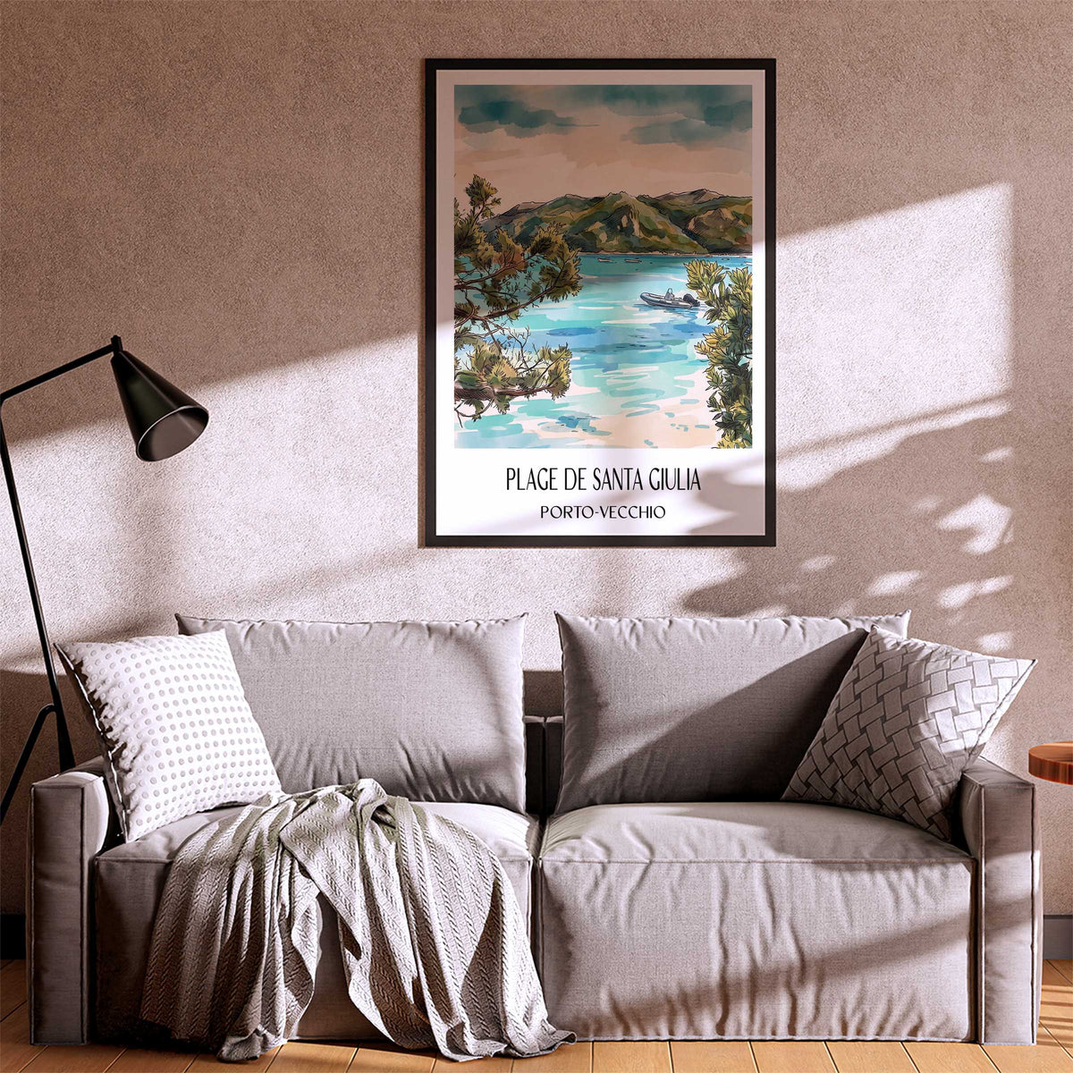 plage-de-santa-giulia-porto-vecchio-frankreich-poster-aquarell