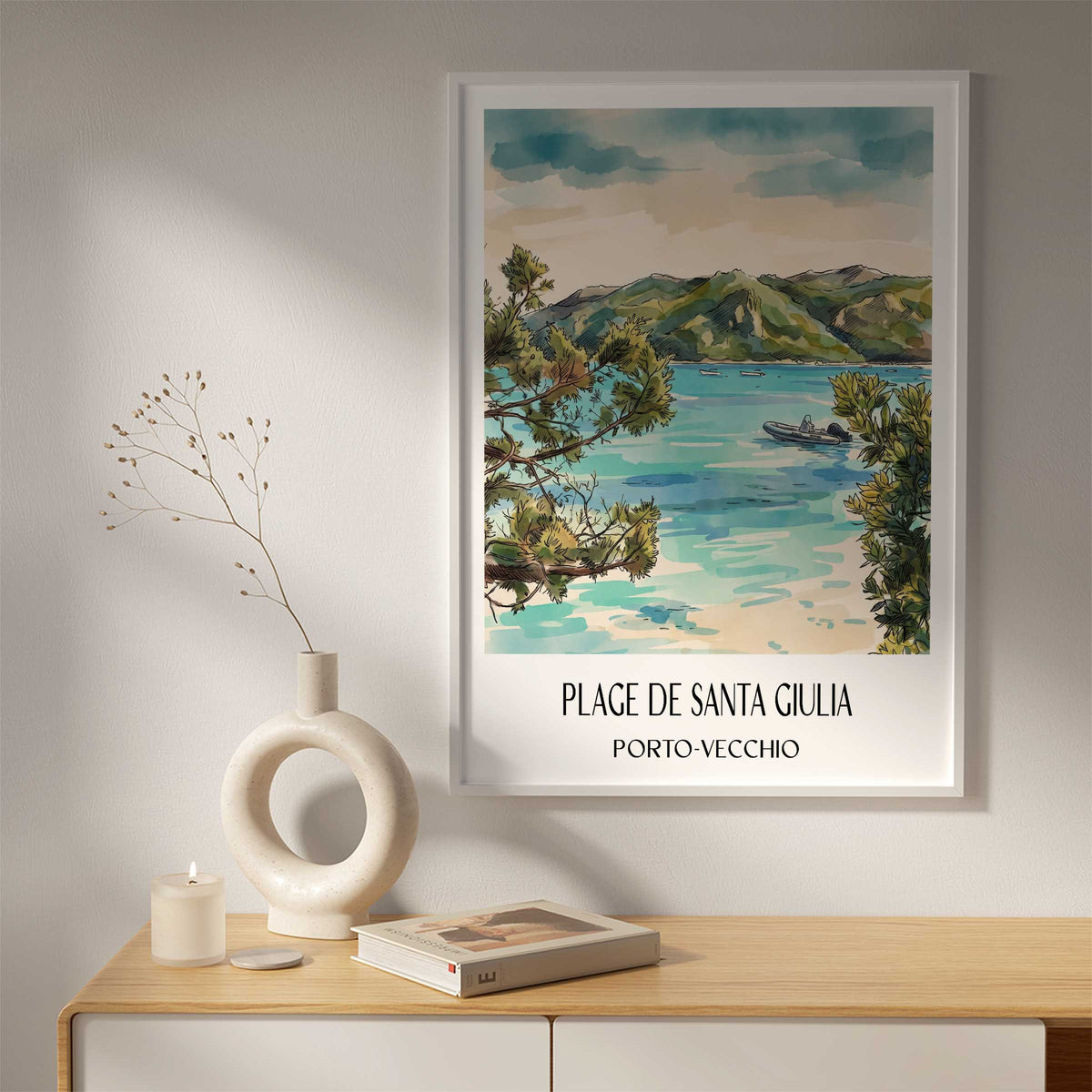 plage-de-santa-giulia-porto-vecchio-frankreich-poster-aquarell