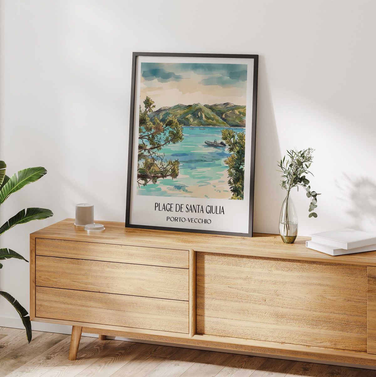 plage-de-santa-giulia-porto-vecchio-frankreich-poster-aquarell