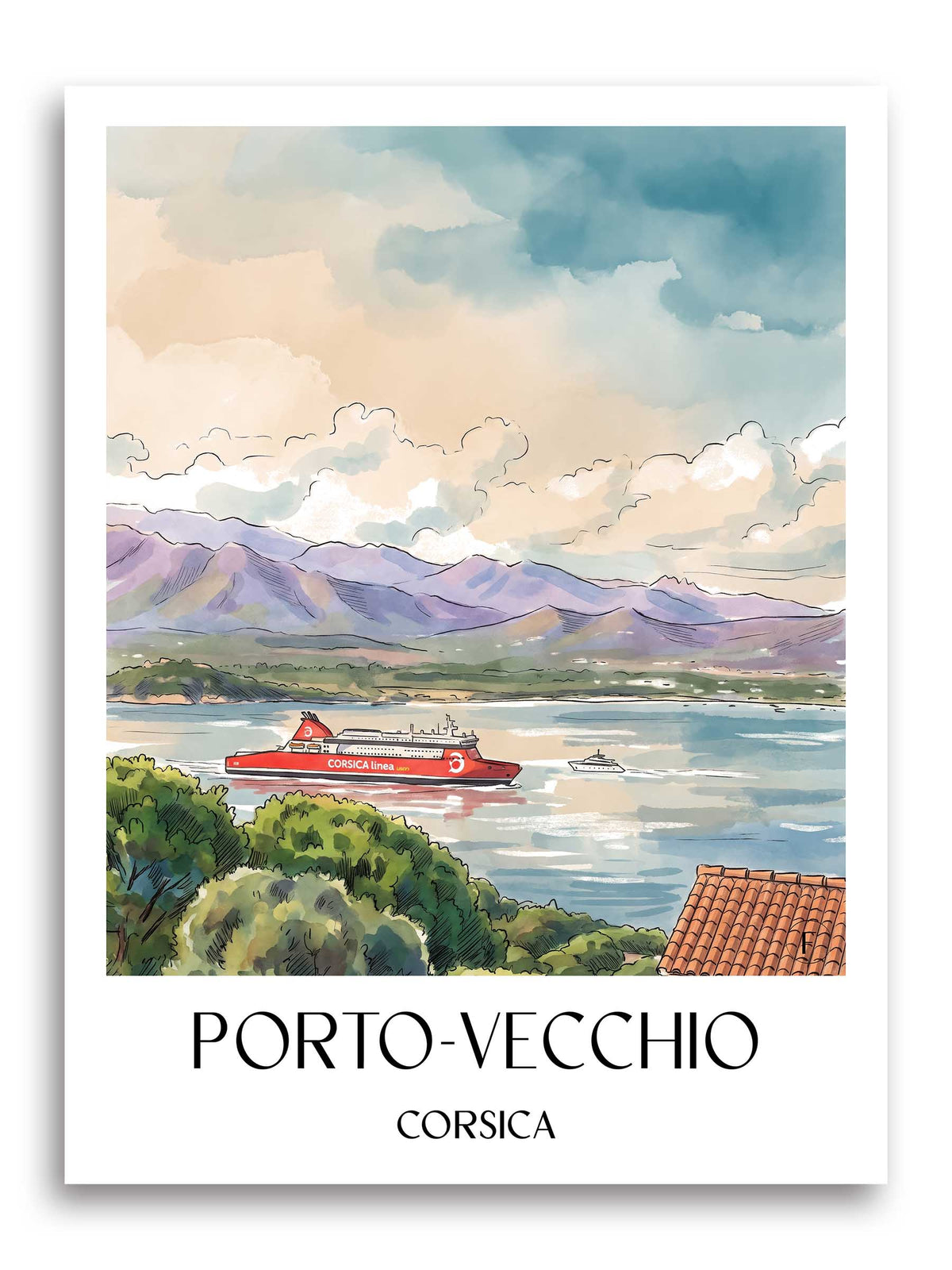 Porto-Vecchio Poster - Korsika - Frankreich Kunstdruck - Aquarell von A4 bis A1