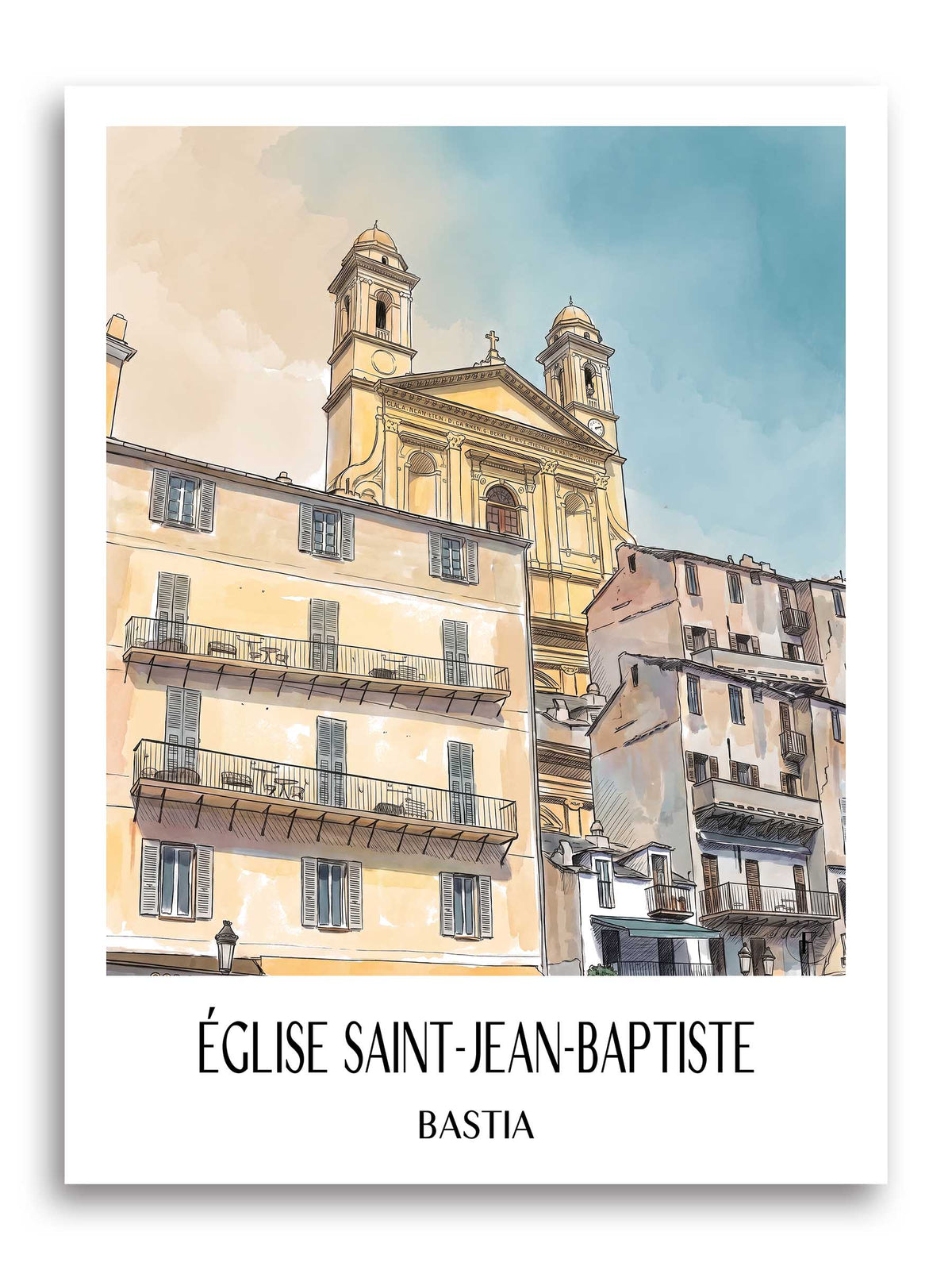 église-saint-jean-baptiste-bastia-frankreich-poster-aquarell