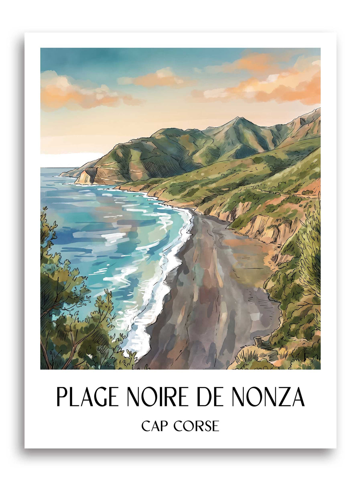 plage-noire-de-nonza-cap-corse-frankreich-poster-aquarell