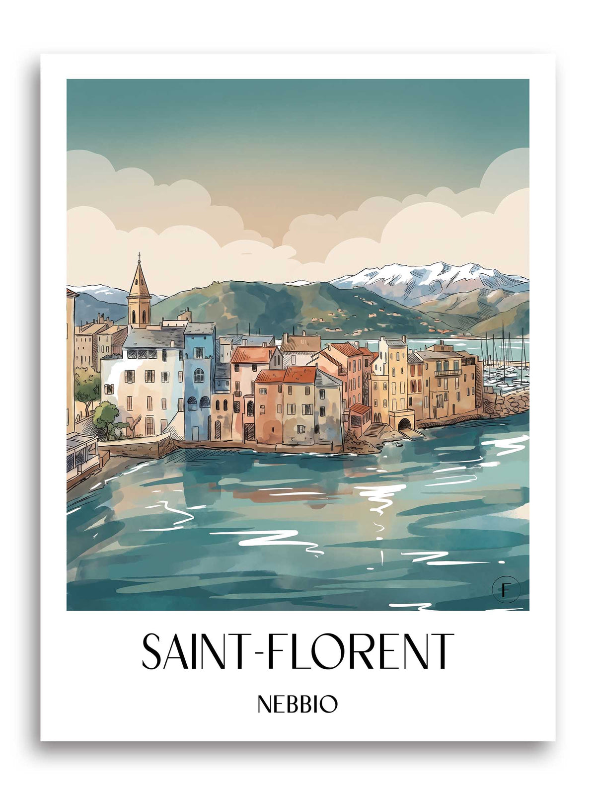 Saint-Florent Poster - Nebbio - Frankreich Kunstdruck - Aquarell von A4 bis A1