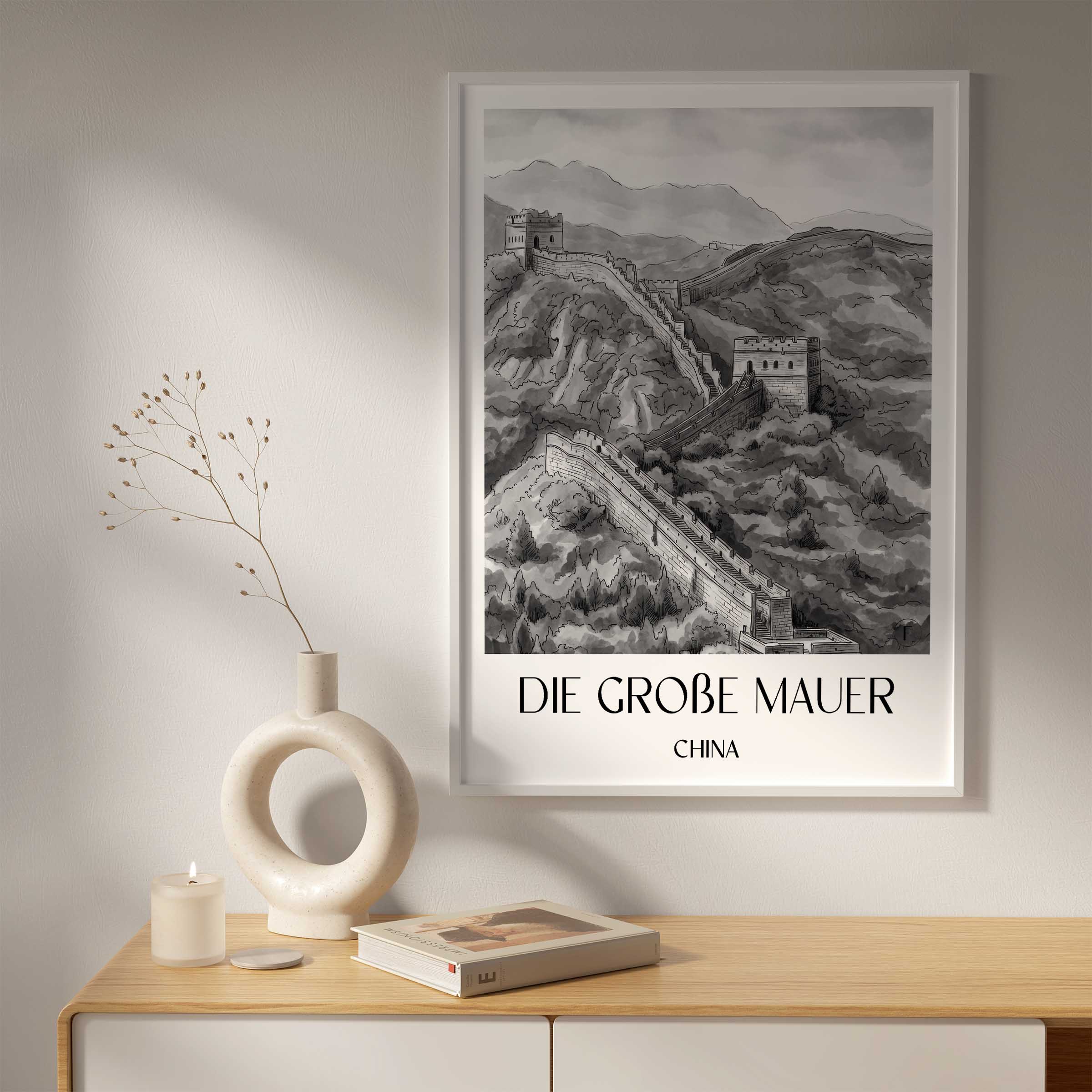 die-große-mauer-china-poster-aquarell-schwarz-weiss