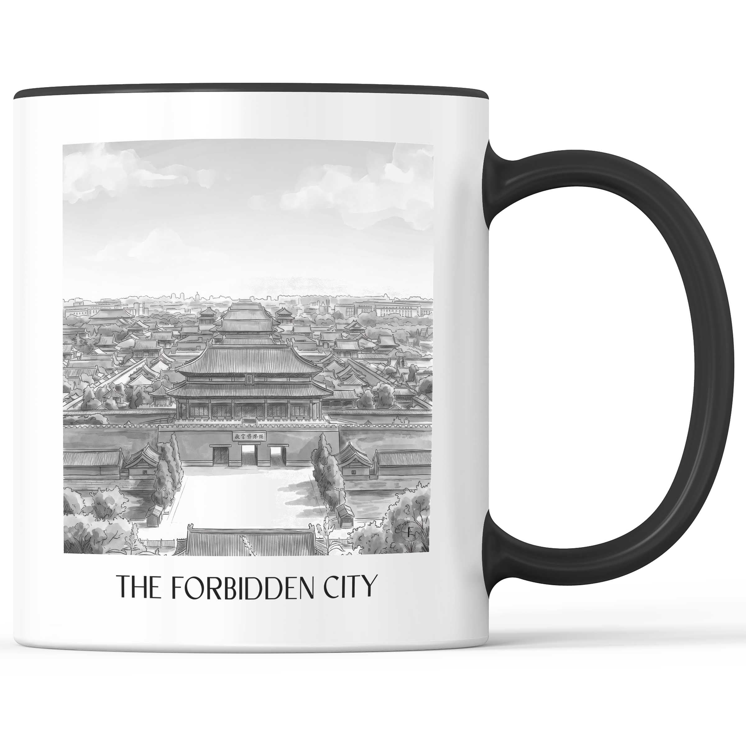 die verbotene Stadt - China Becher - Kaffeetasse im Aquarell Schwarz-Weiß Stil - favplace