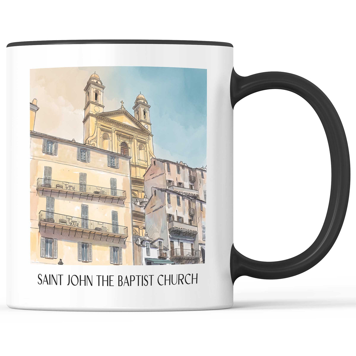 Église Saint-Jean-Baptiste Kaffeebecher - Bastia - Frankreich Becher - Kaffeetasse im Aquarell Stil - favplace