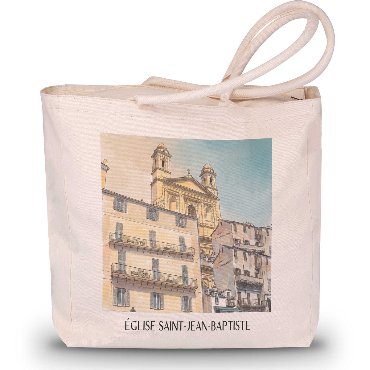 église-saint-jean-baptiste-bastia-frankreich-einkaufstasche-aquarell