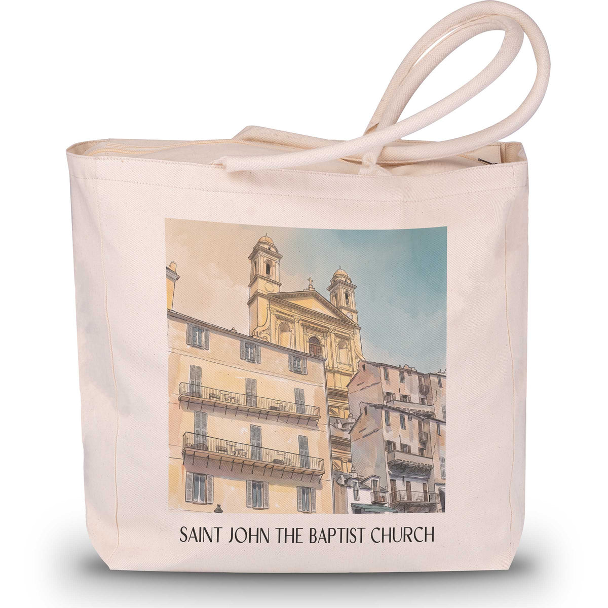 Église Saint-Jean-Baptiste Shopping Tasche - Bastia - Frankreich Tote Bag - Einkaufstasche im Aquarell Stil