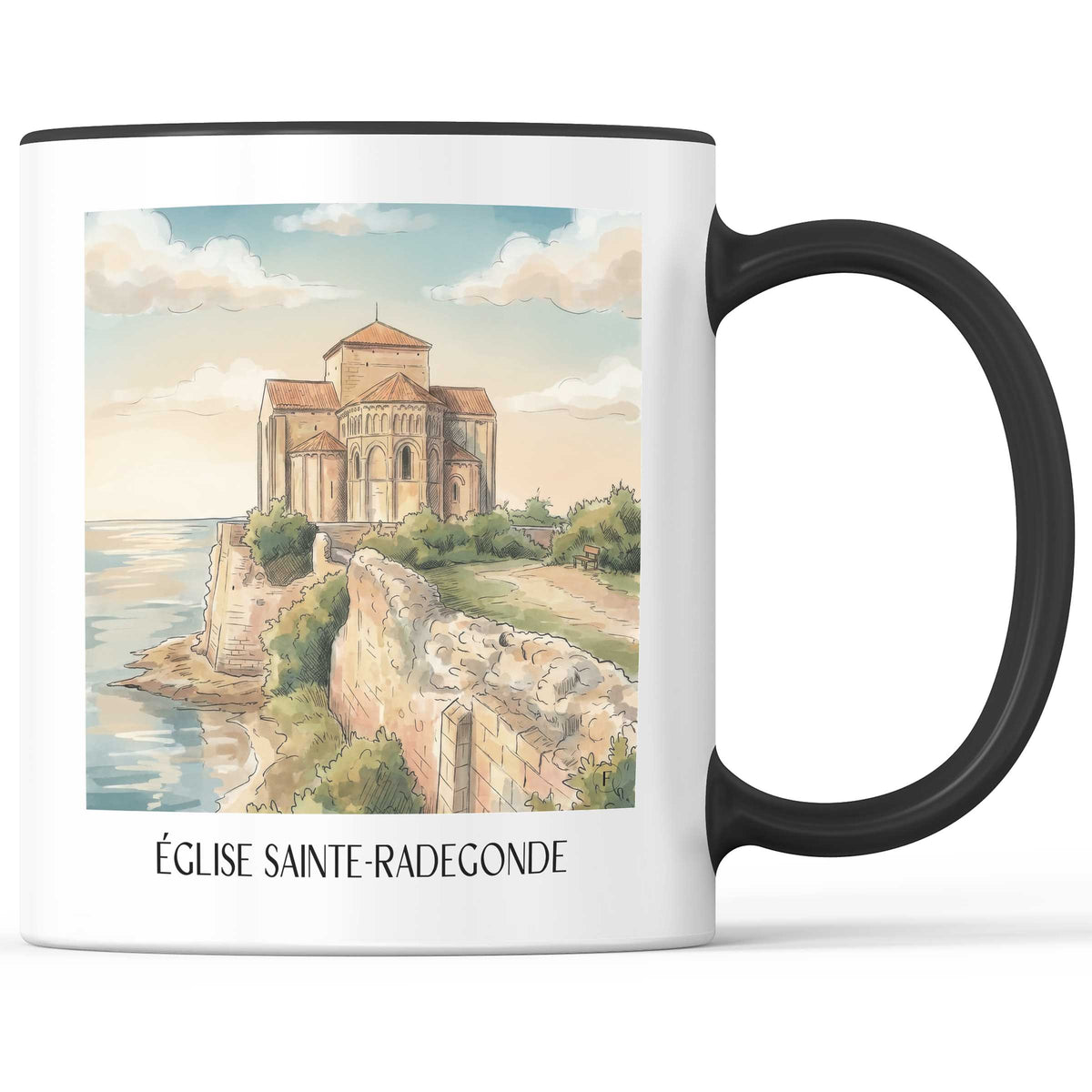 église-sainte-radegonde-talmont-sur-gironde-frankreich-kaffeebecher-aquarell