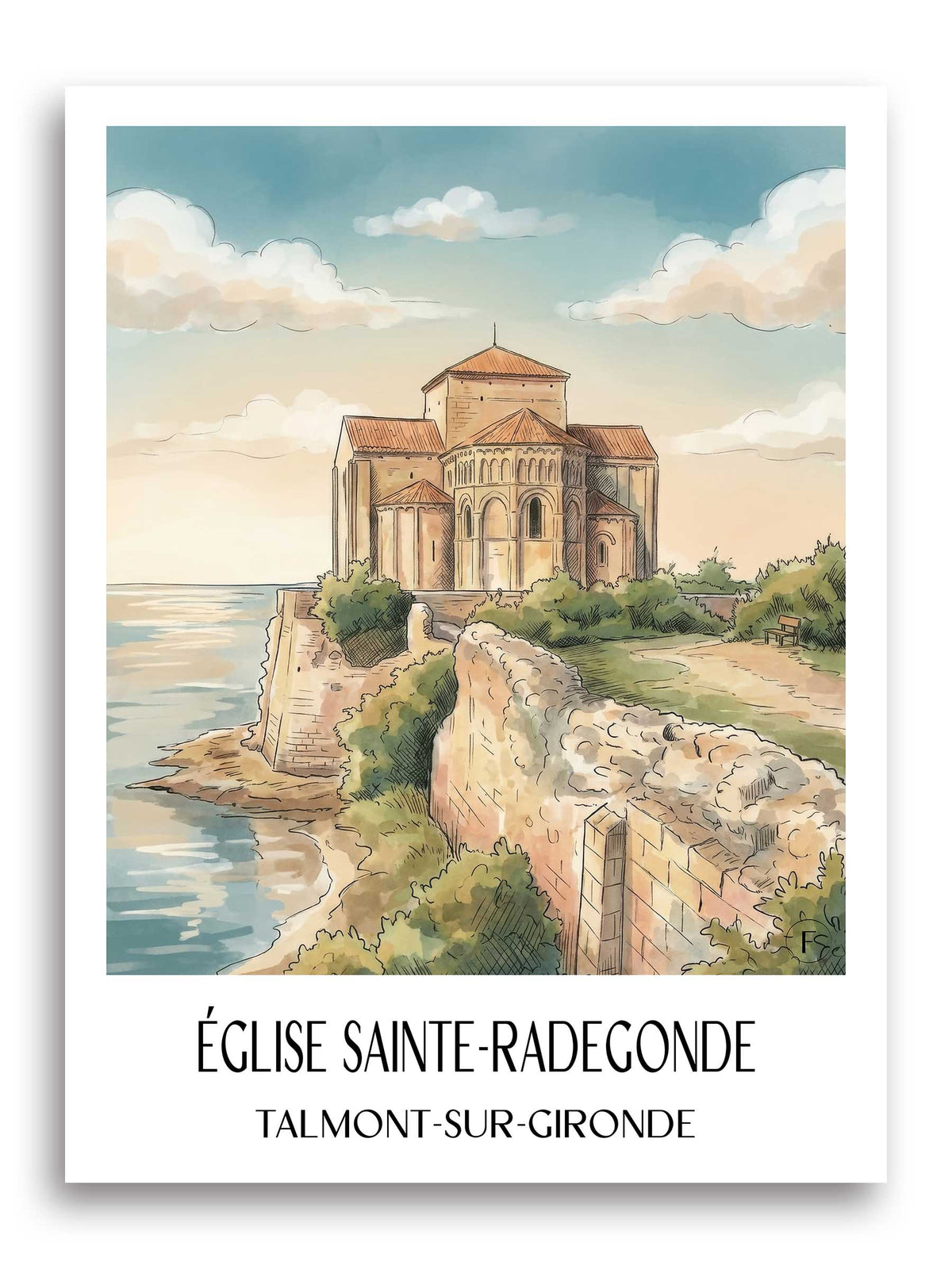église-sainte-radegonde-talmont-sur-gironde-frankreich-poster-aquarell