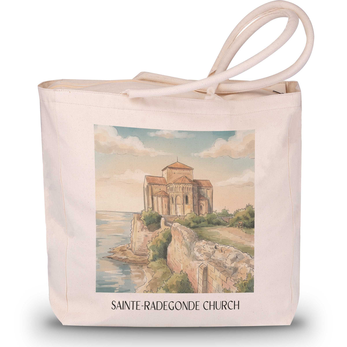 Église Sainte-Radegonde Shopping Tasche - Talmont-sur-Gironde - Frankreich Tote Bag - Einkaufstasche im Aquarell Stil - favplace