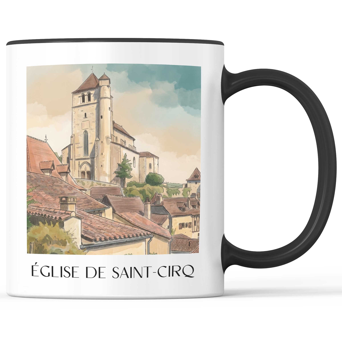église-de-saint-cirq-saint-cirq-lapopie-frankreich-kaffeebecher-aquarell