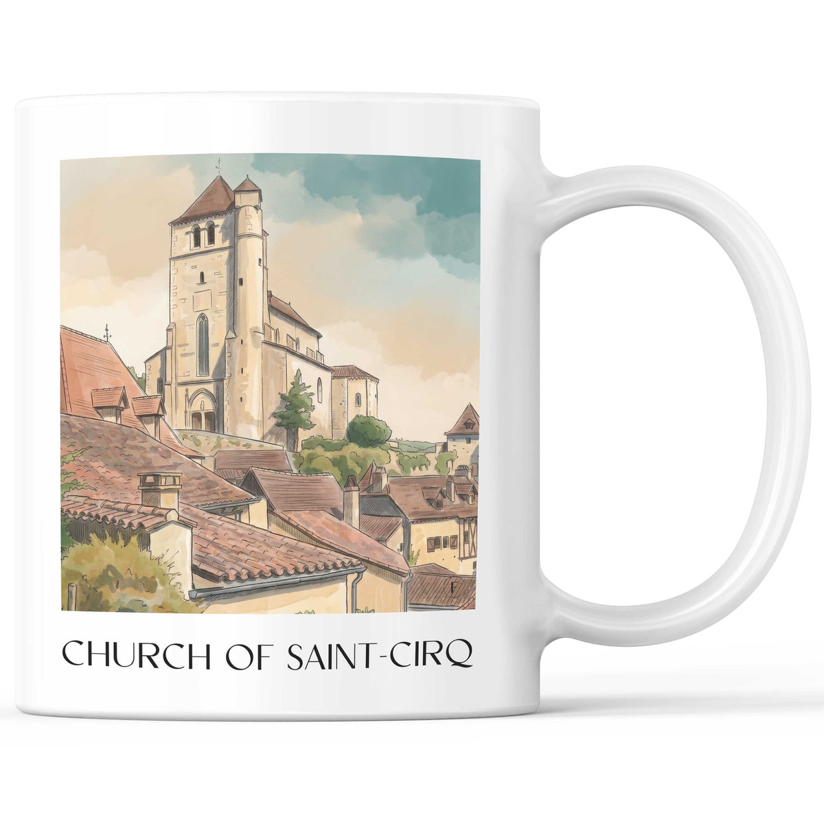 Église de Saint-Cirq Kaffeebecher - Saint-Cirq-Lapopie - Frankreich Becher - Kaffeetasse im Aquarell Stil - favplace
