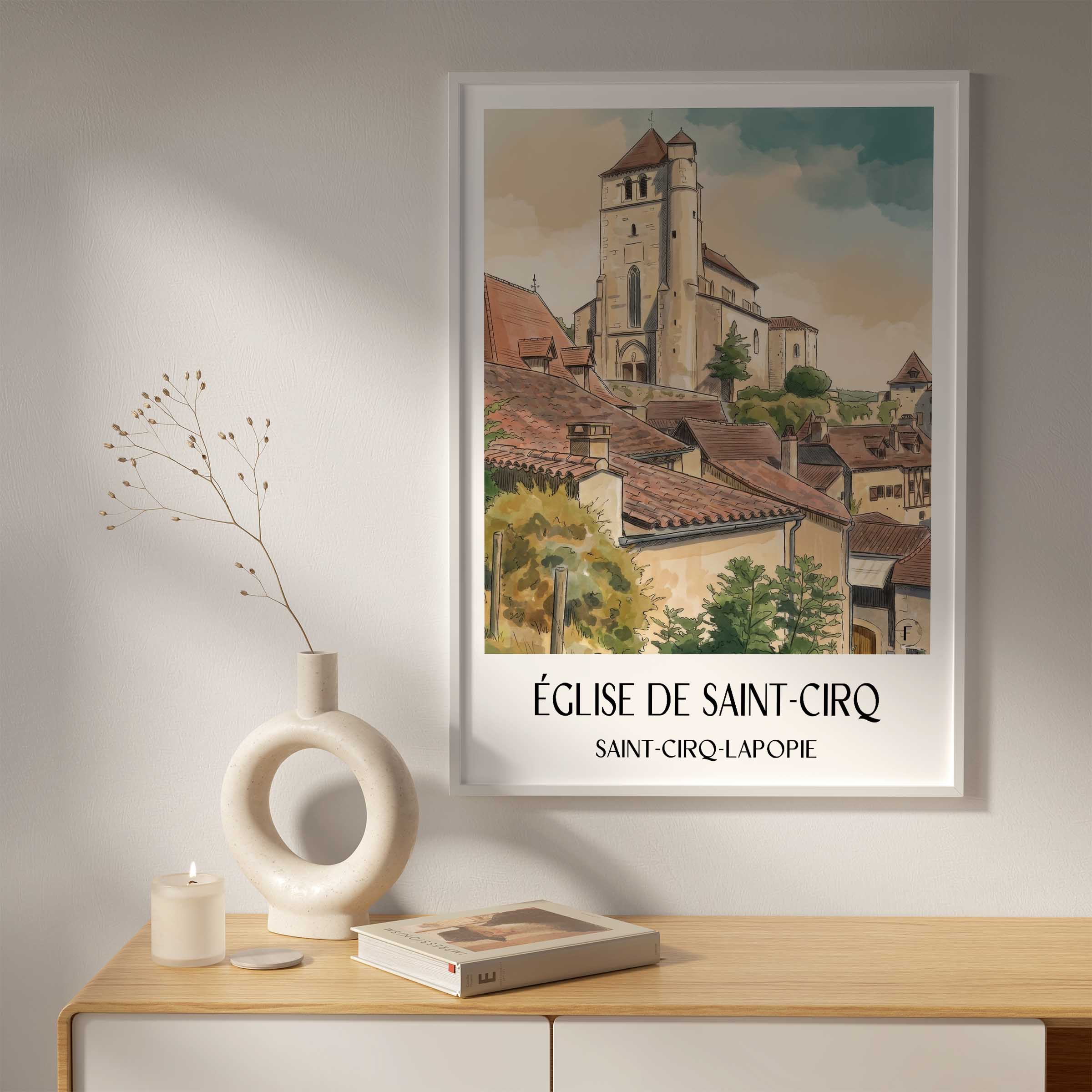 église-de-saint-cirq-saint-cirq-lapopie-frankreich-poster-aquarell