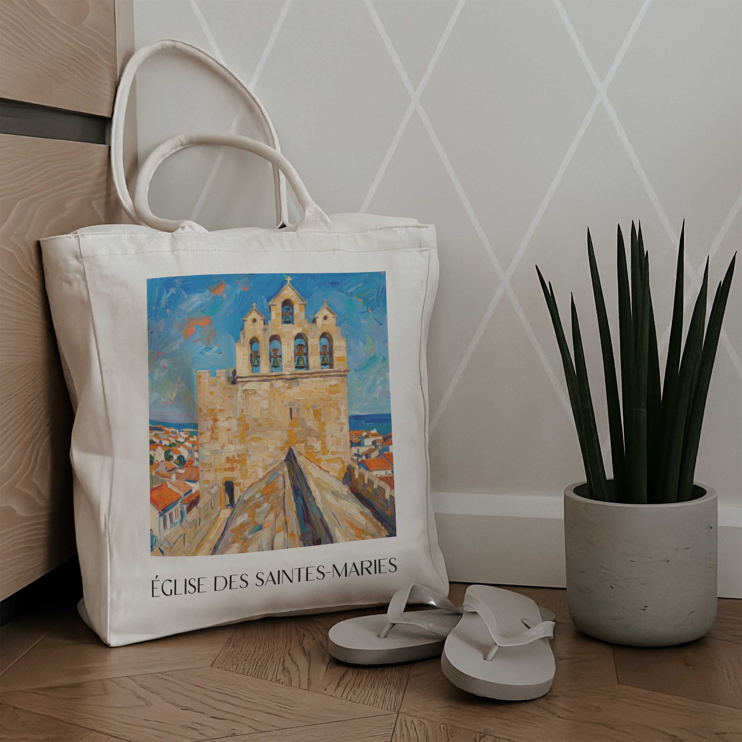 église-des-saintes-maries-saintes-maries-de-la-mer-frankreich-einkaufstasche-oil-painting-oelgemaelde