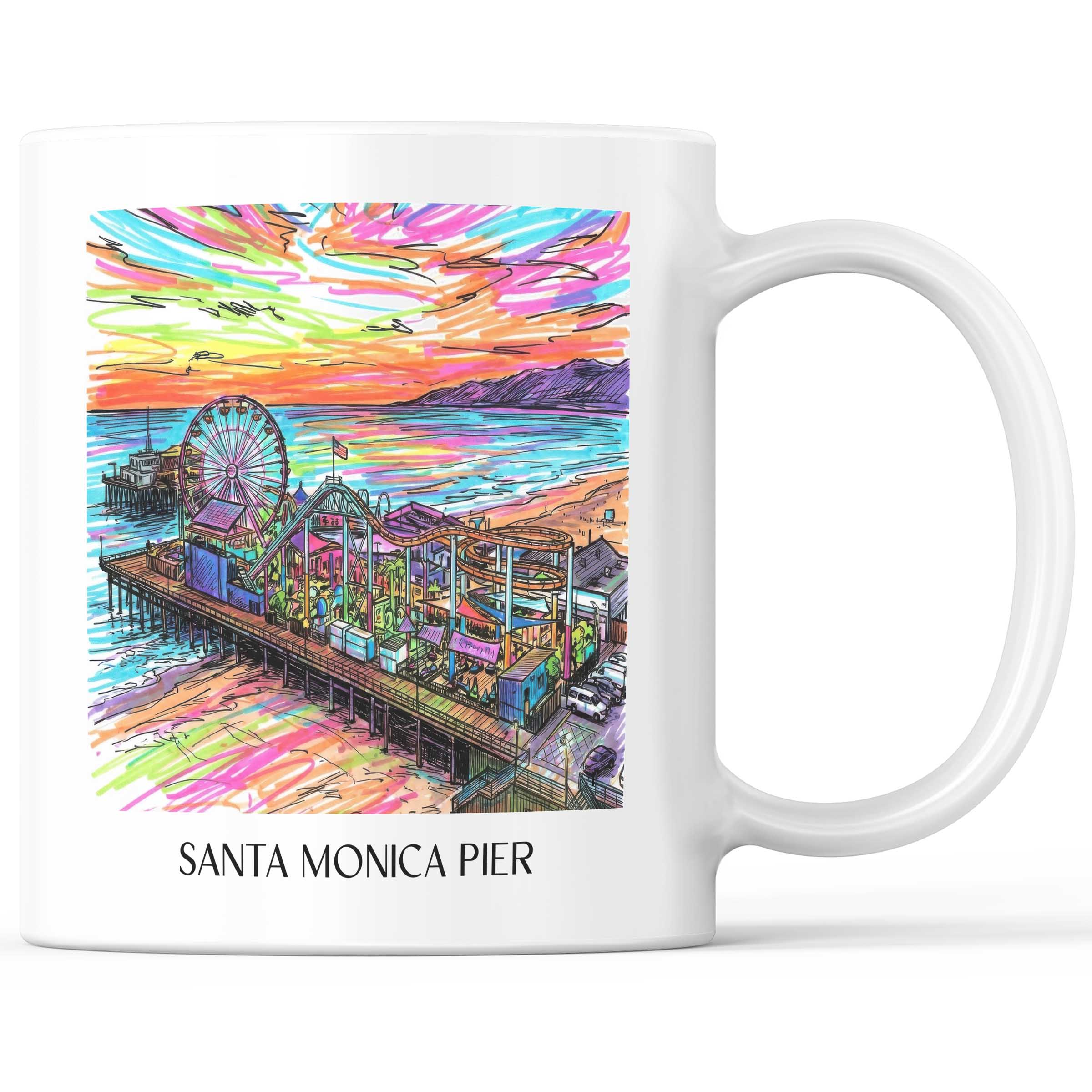 Santa Monica Pier Kaffeebecher - Californien - USA Becher - Kaffeetasse im Tag Graffiti Stil
