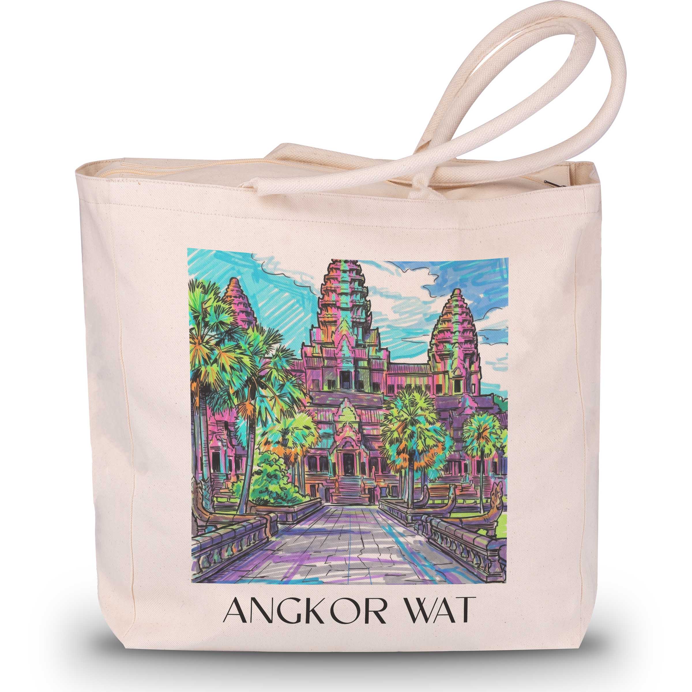 Angkor Wat - Kambodscha Tote Bag - Einkaufstasche im Tag Graffiti Stil