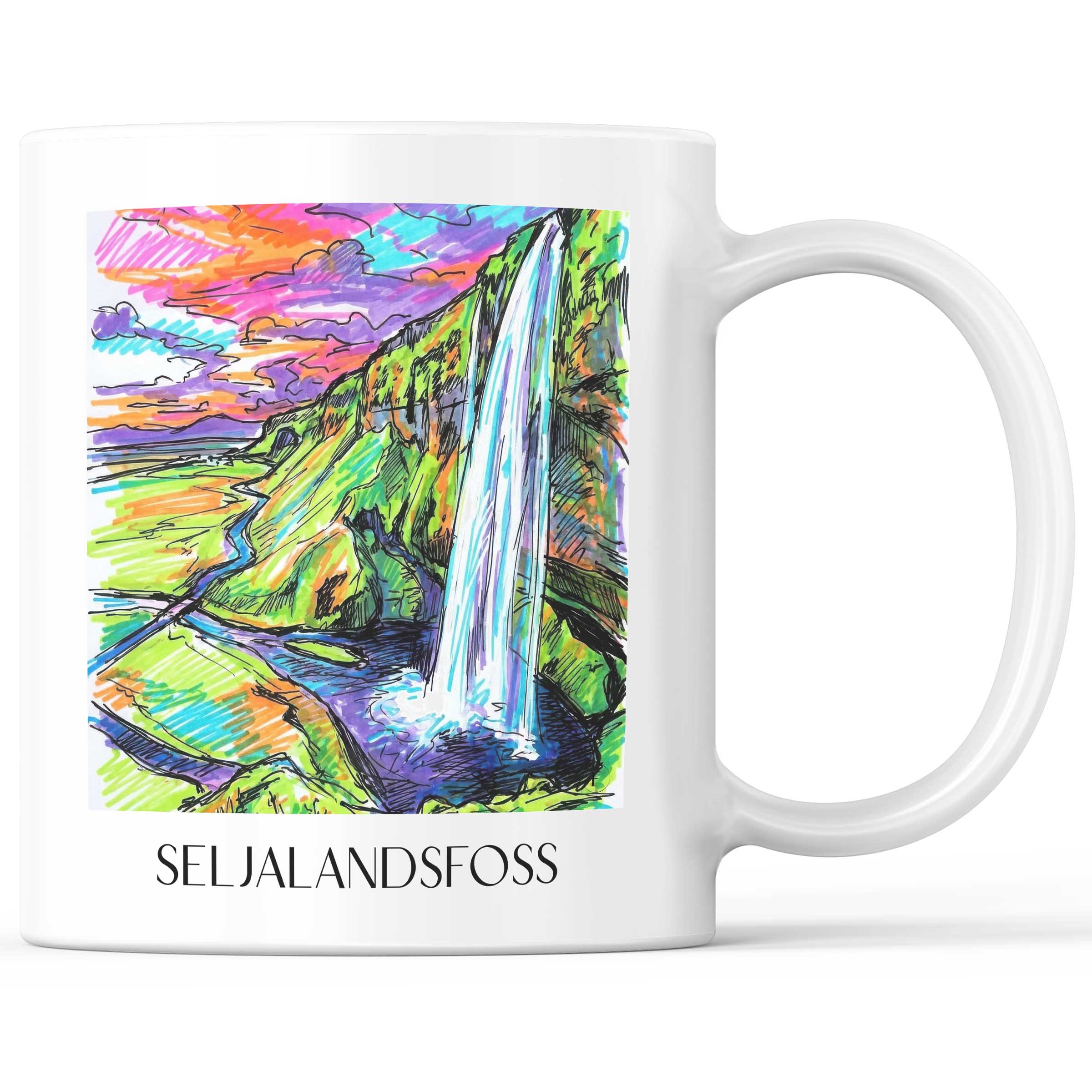 Seljalandsfoss - Island Becher - Kaffeetasse im Tag Graffiti Stil