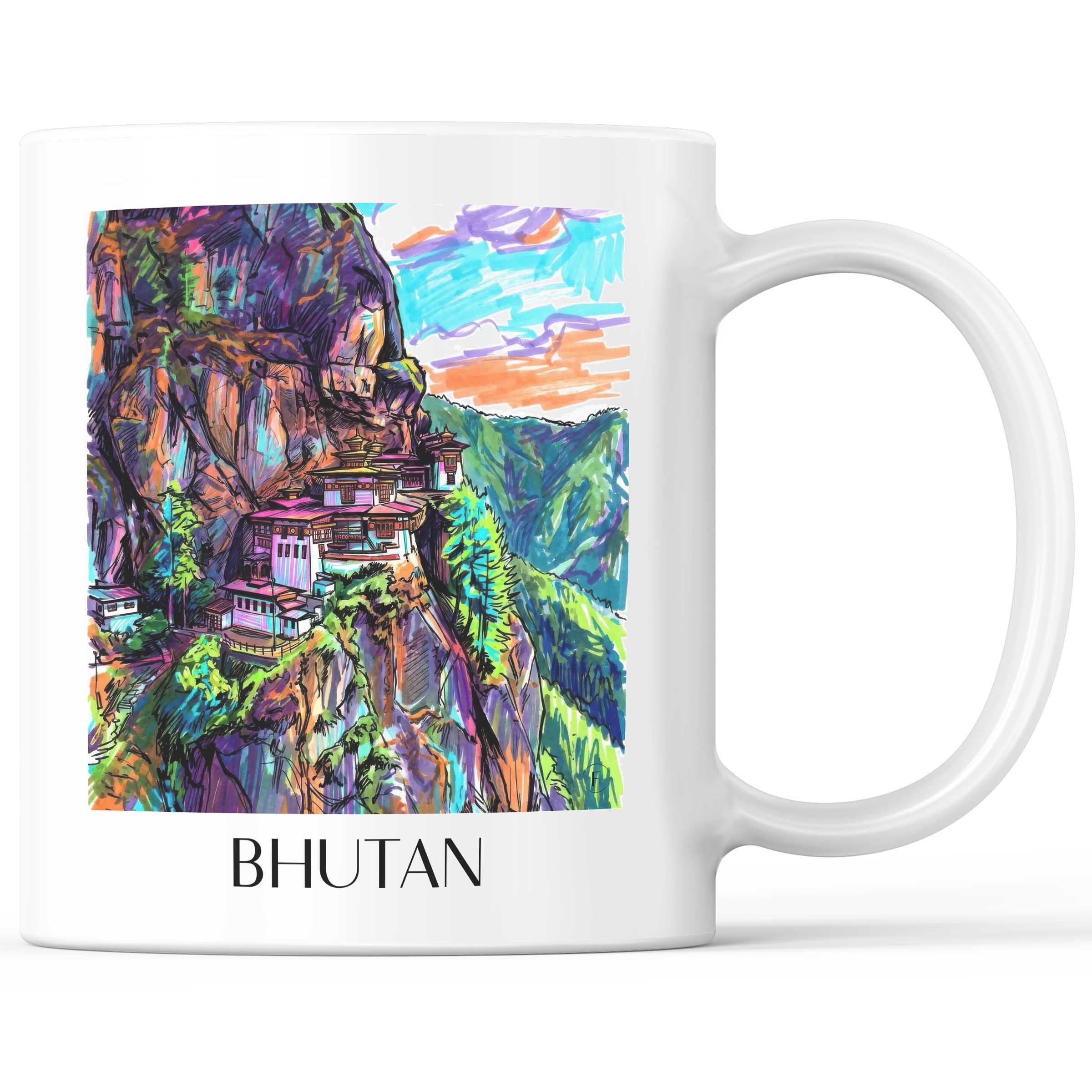 Bhutan - Bhutan Becher - Kaffeetasse im Tag Graffiti Stil