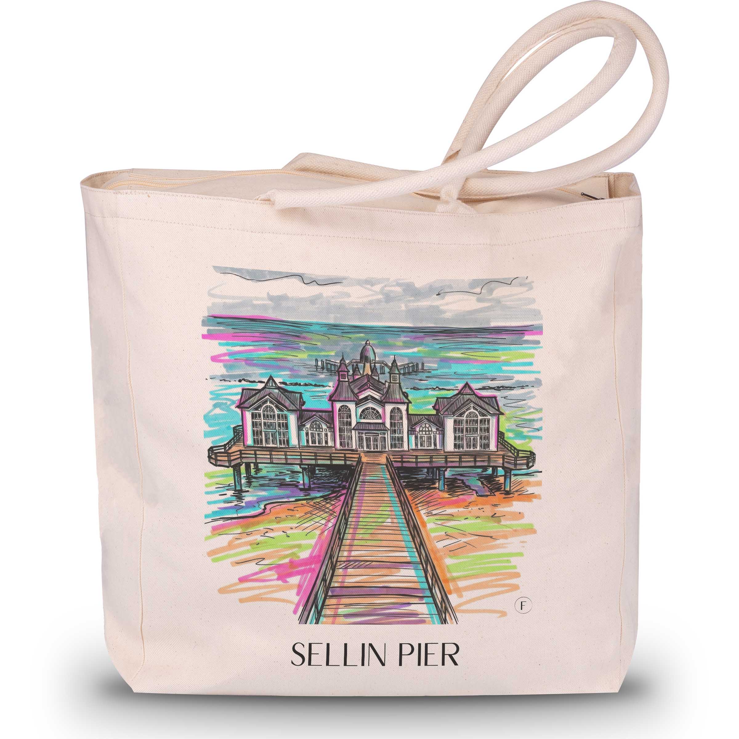 Seebrücke Sellin Shopping Tasche - Rügen - Deutschland Tote Bag - Einkaufstasche im Tag Graffiti Stil
