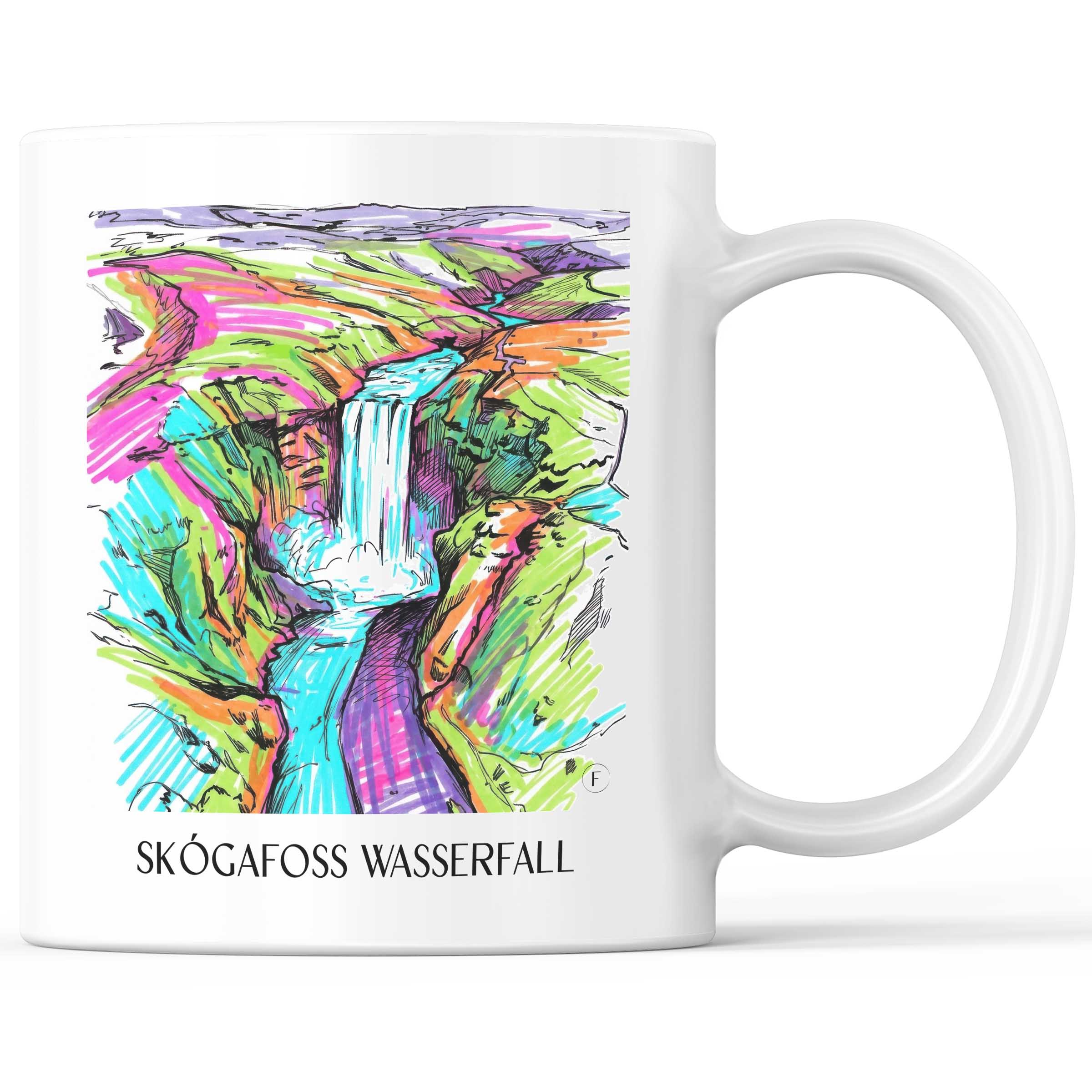 Skógafoss Wasserfall Kaffeebecher - Island - Island Becher - Kaffeetasse im Tag Graffiti Stil