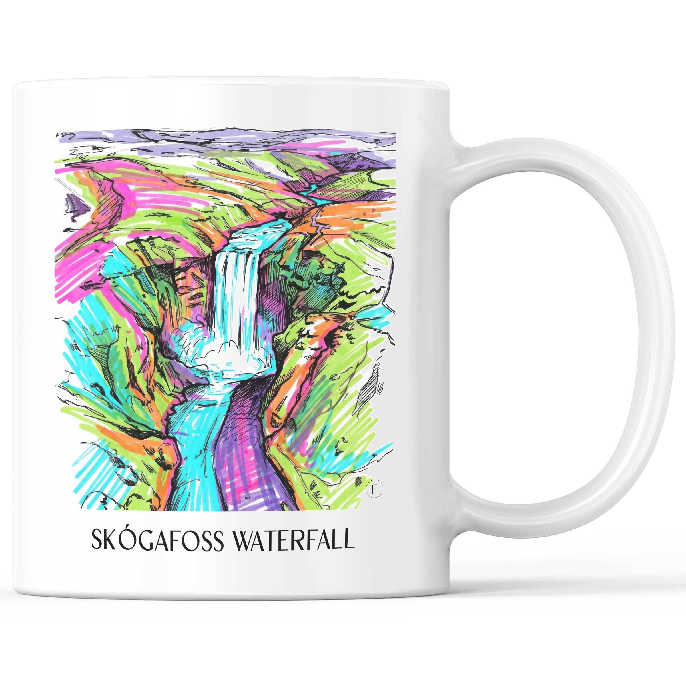 Skógafoss Wasserfall Kaffeebecher - Island - Island Becher - Kaffeetasse im Tag Graffiti Stil