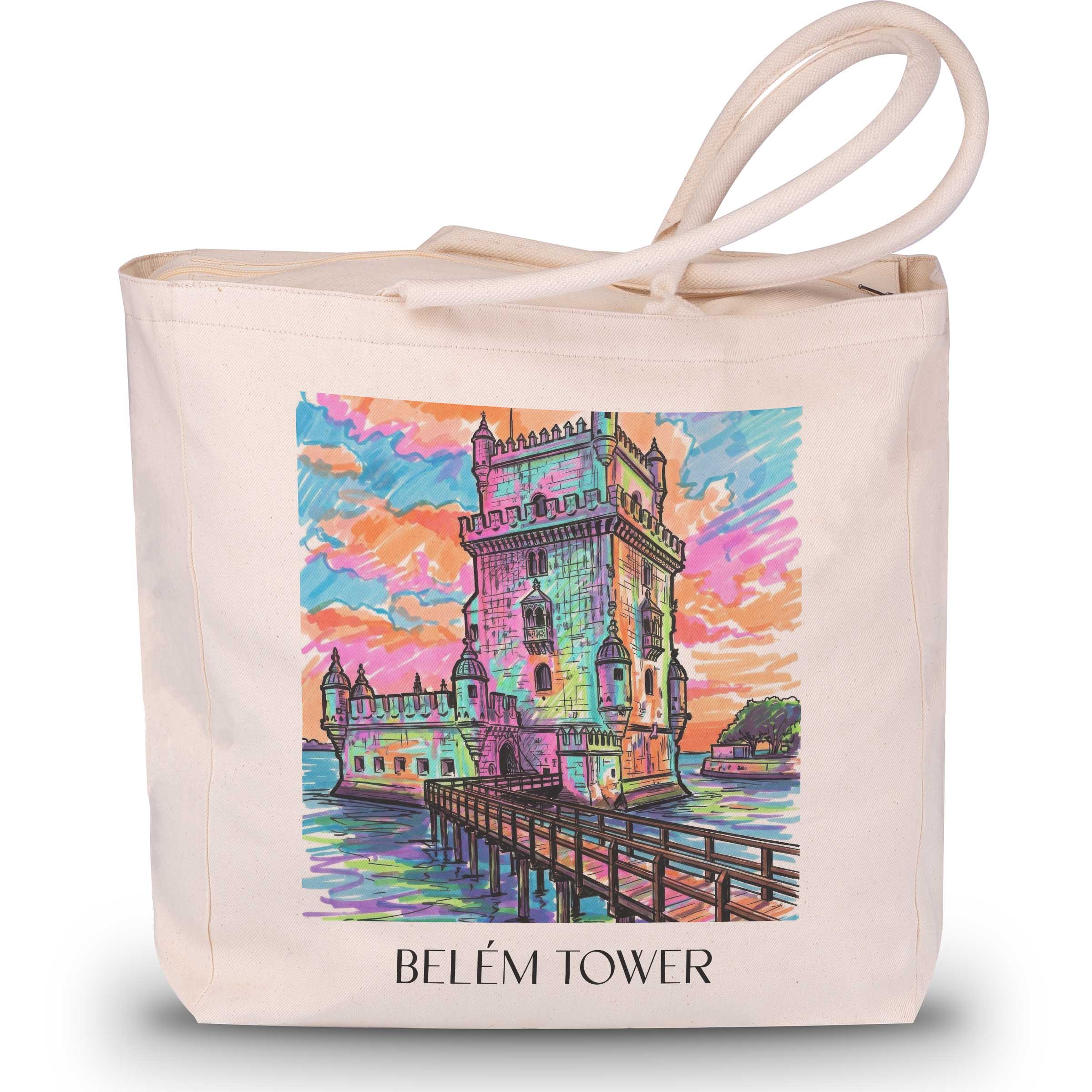 Torre de Belem Shopping Tasche - Lissabon - Portugal Tote Bag - Einkaufstasche im Tag Graffiti Stil