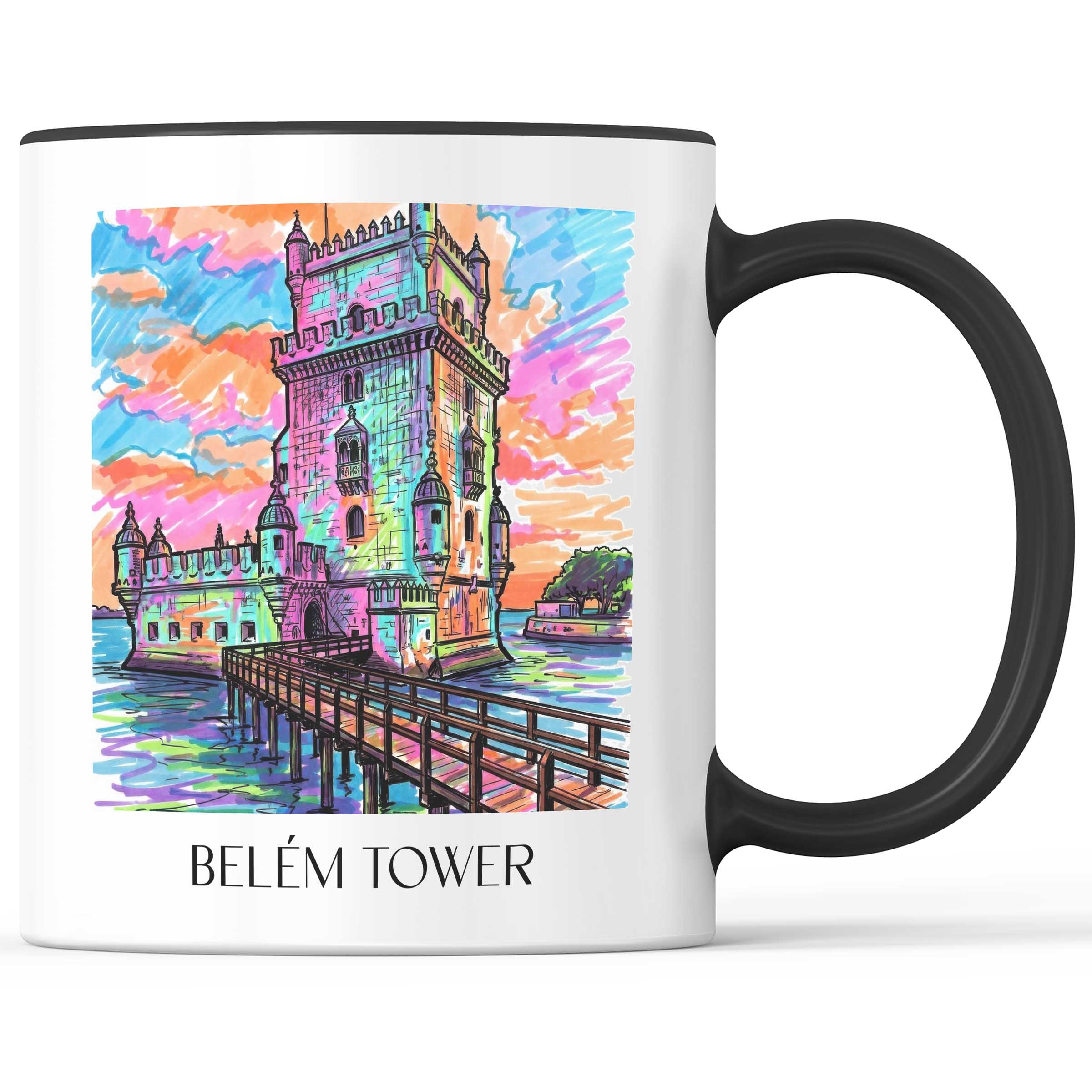 Torre de Belem Kaffeebecher - Lissabon - Portugal Becher - Kaffeetasse im Tag Graffiti Stil