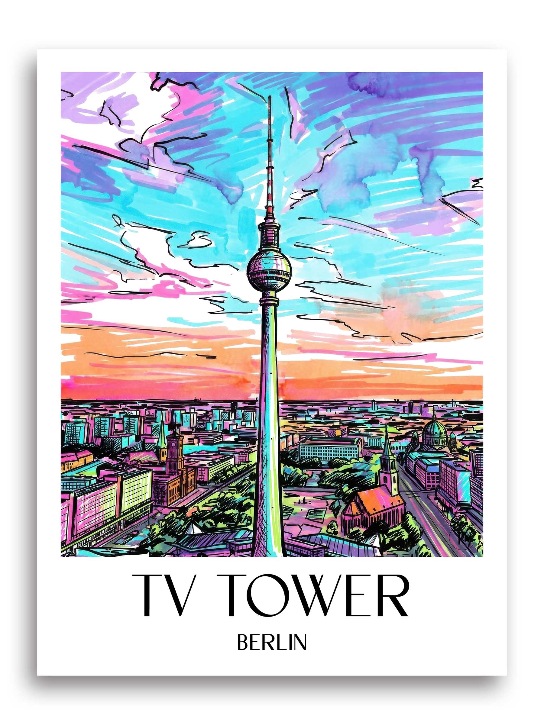 Fernsehturm Poster - Berlin - Deutschland Kunstdruck - Tag Graffiti von A4 bis A1