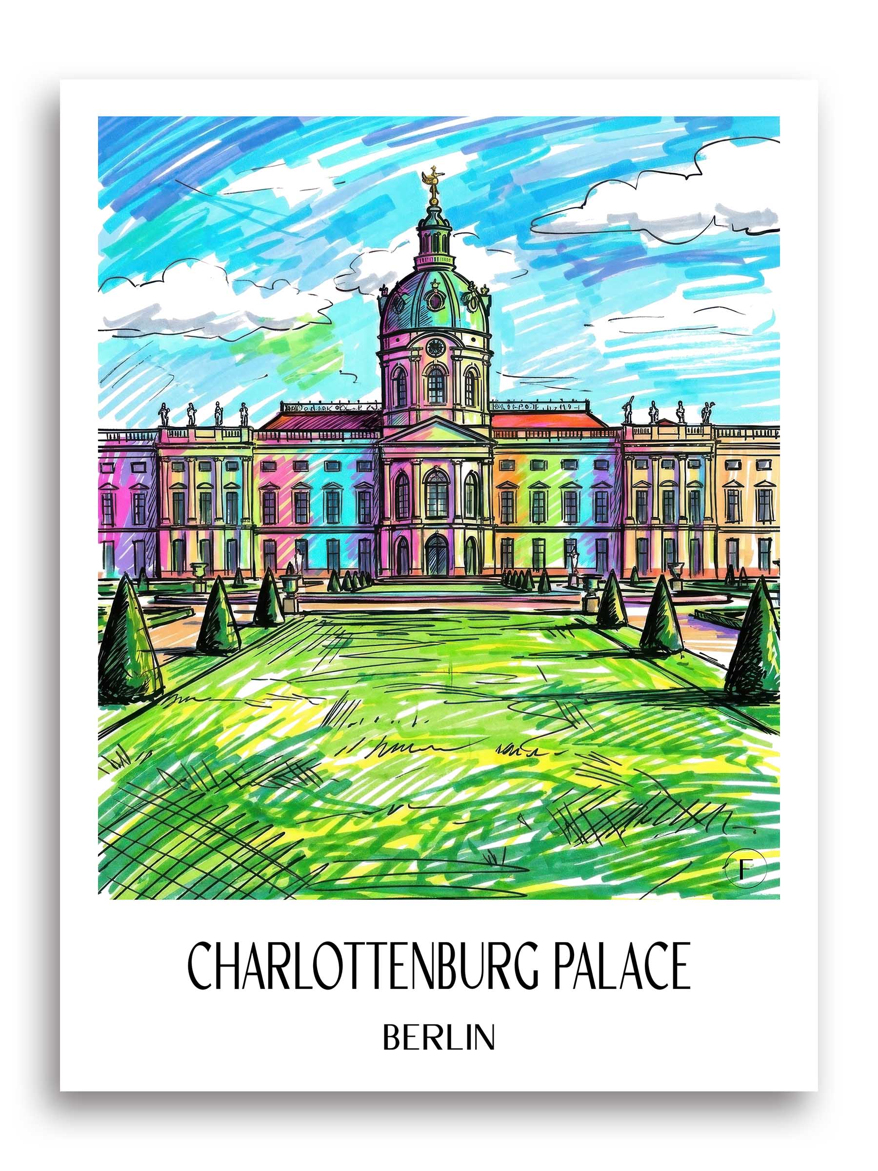 Schloss Charlottenburg Poster - Berlin - Deutschland Kunstdruck - Tag Graffiti von A4 bis A1