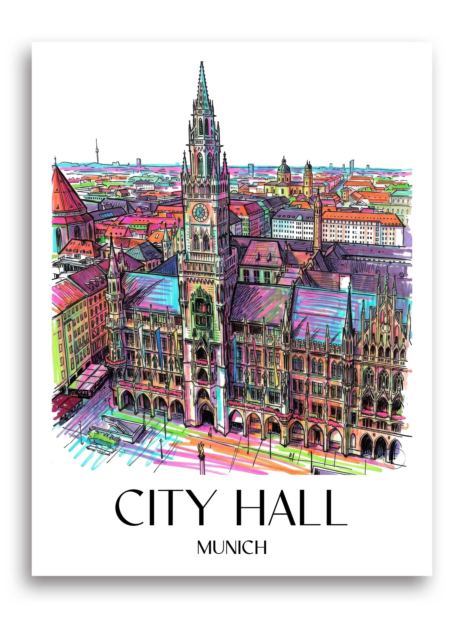 Rathaus Poster - München - Deutschland Kunstdruck - Tag Graffiti von A4 bis A1