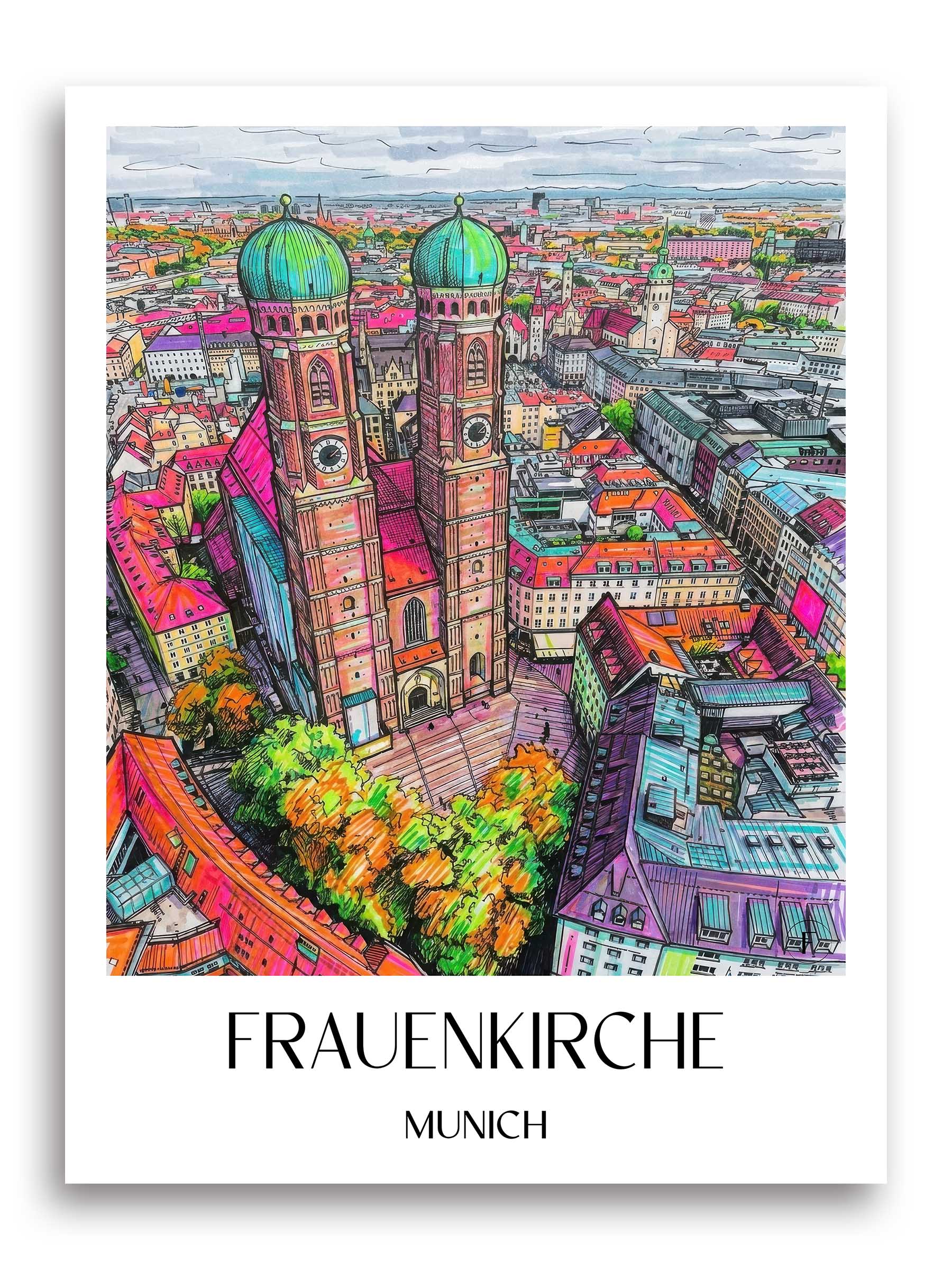 Frauenkirche Poster - München - Deutschland Kunstdruck - Tag Graffiti von A4 bis A1