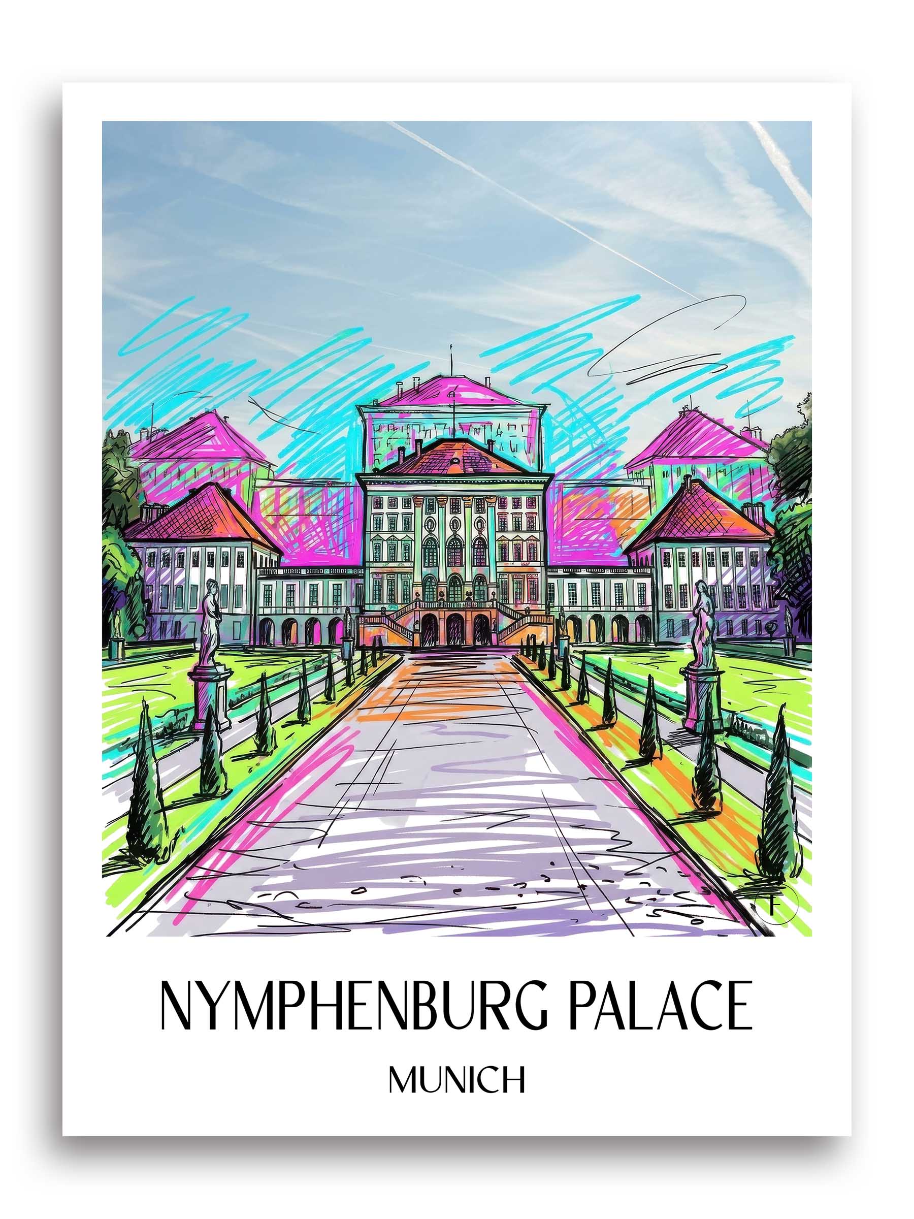 Schloss Nymphenburg Poster - München - Deutschland Kunstdruck - Tag Graffiti von A4 bis A1