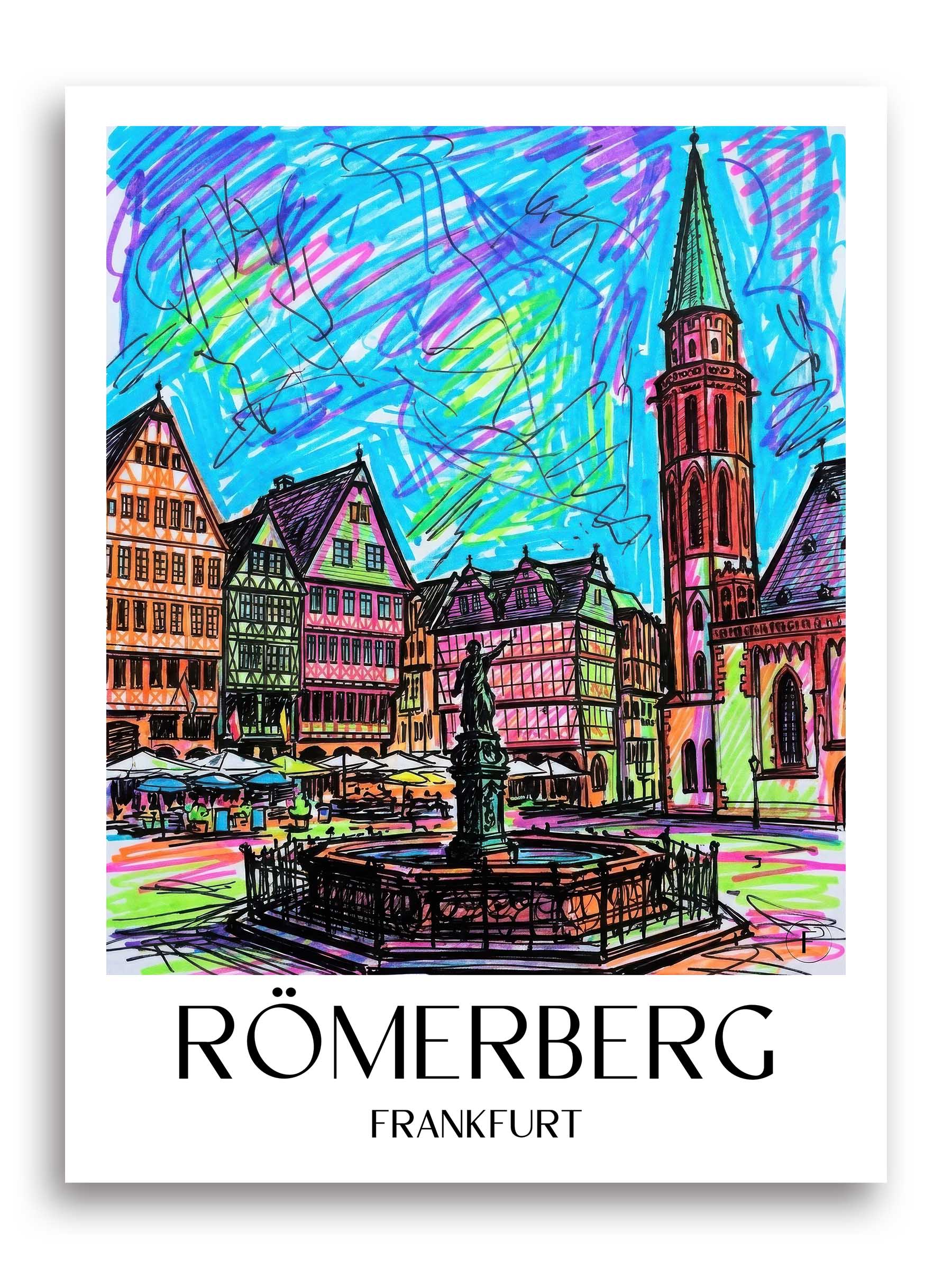 Römerberg Poster - Frankfurt - Deutschland Kunstdruck - Tag Graffiti von A4 bis A1