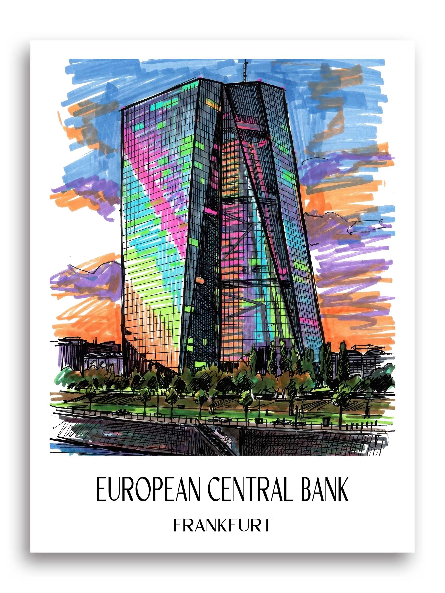 Europäische Zentralbank Poster - Frankfurt - Deutschland Kunstdruck - Tag Graffiti von A4 bis A1