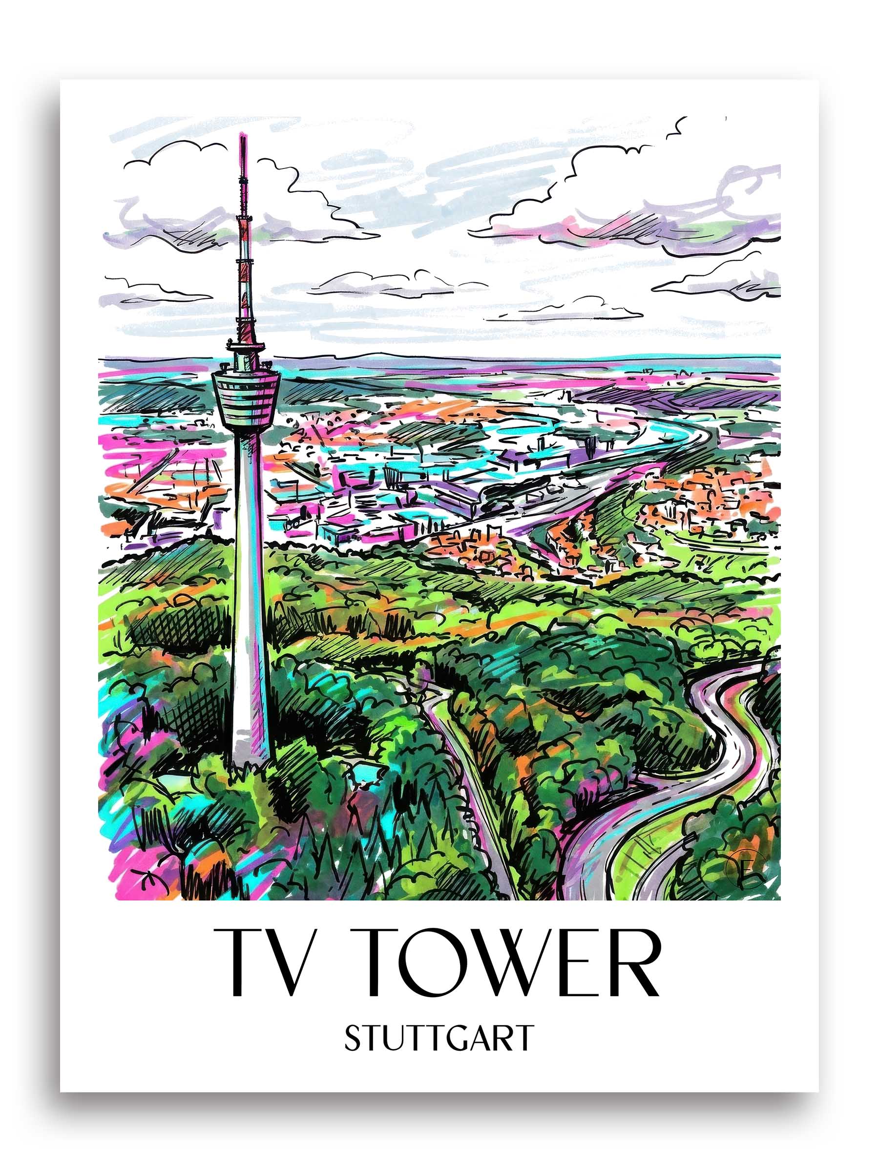 Fernsehturm Poster - Stuttgart - Deutschland Kunstdruck - Tag Graffiti von A4 bis A1