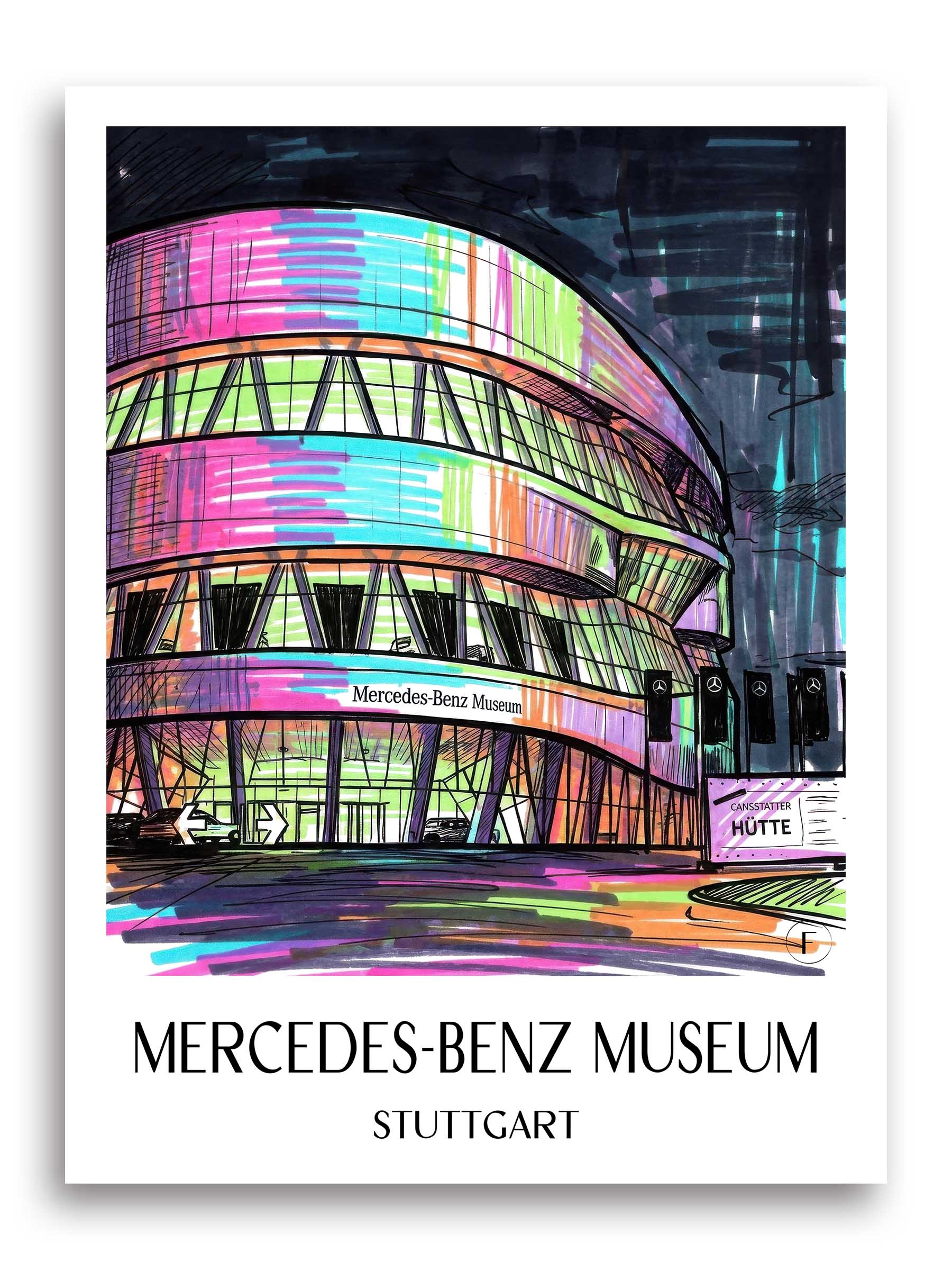 Mercedes-Benz Museum Poster - Stuttgart - Deutschland Kunstdruck - Tag Graffiti von A4 bis A1