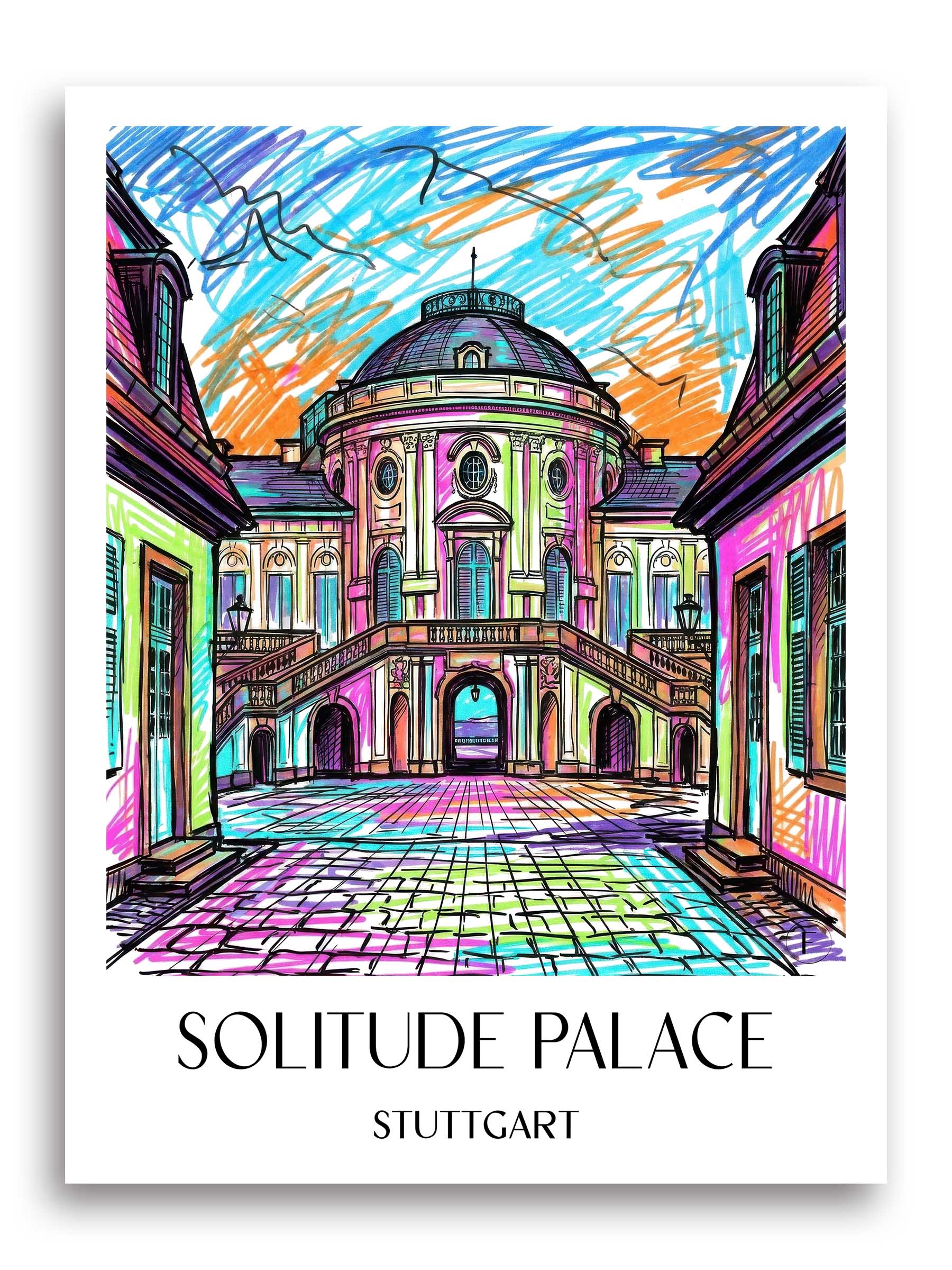 Schloss Solitude Poster - Stuttgart - Deutschland Kunstdruck - Tag Graffiti von A4 bis A1
