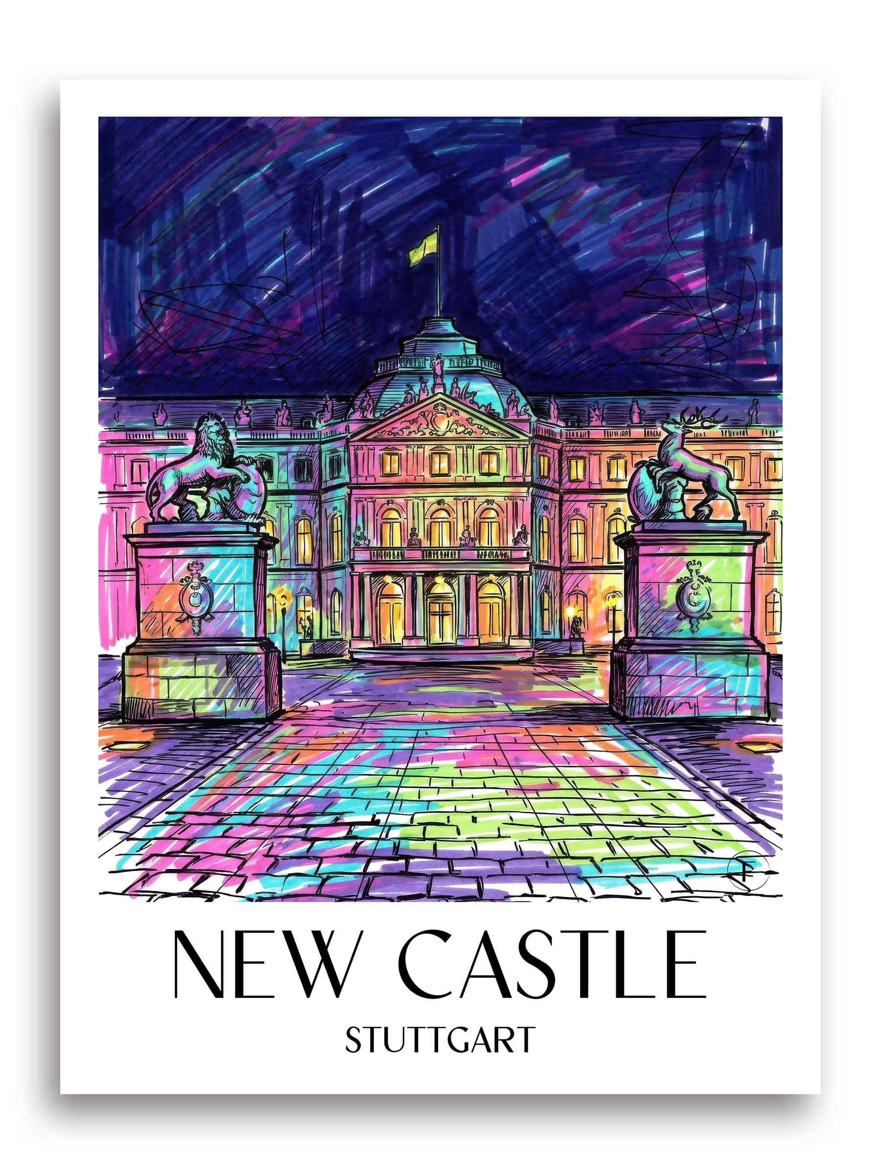 Neues Schloss Poster - Stuttgart - Deutschland Kunstdruck - Tag Graffiti von A4 bis A1