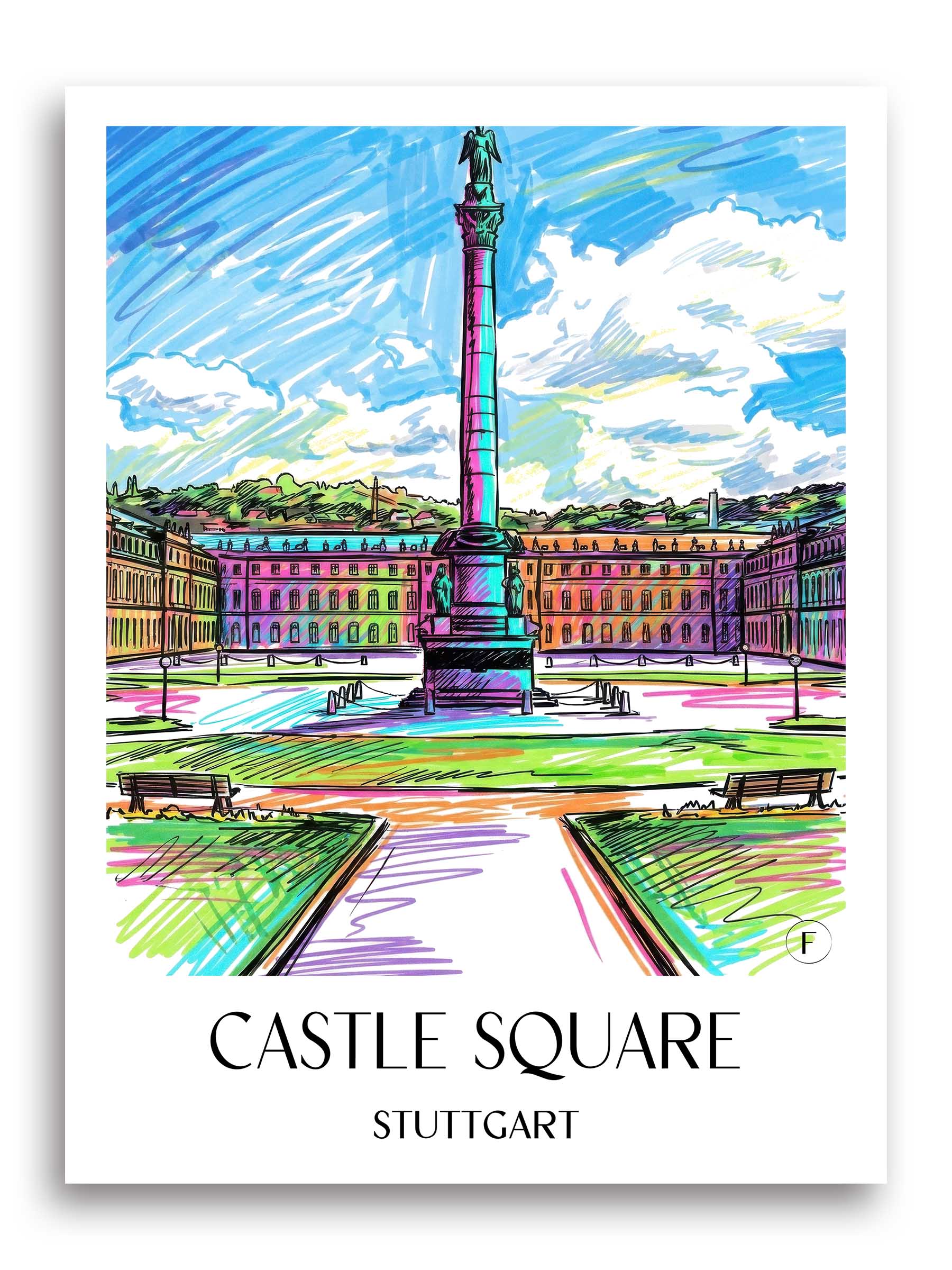 Schlossplatz Poster - Stuttgart - Deutschland Kunstdruck - Tag Graffiti von A4 bis A1