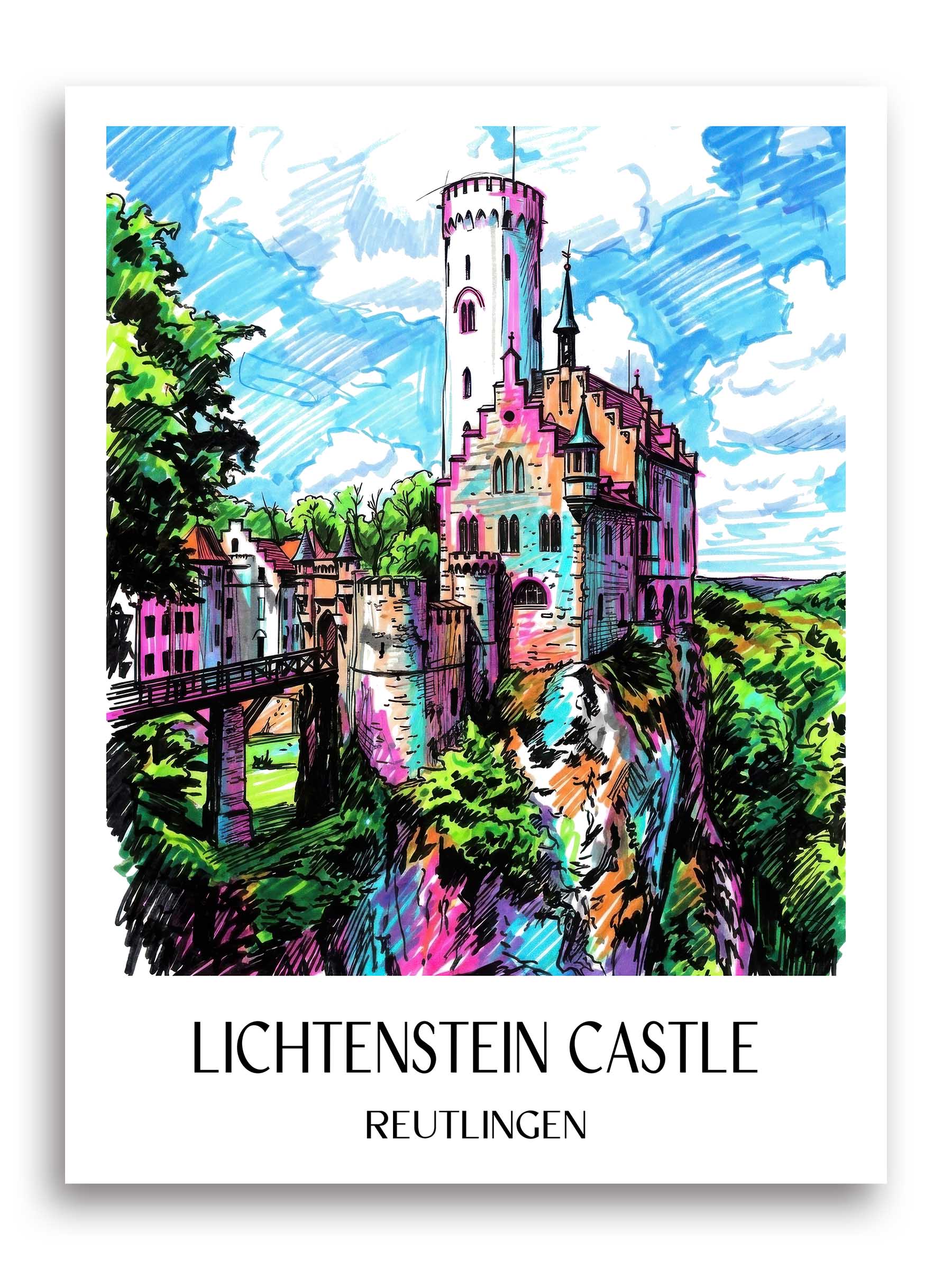 Schloss Lichtenstein Poster - Reutlingen - Deutschland Kunstdruck - Tag Graffiti von A4 bis A1