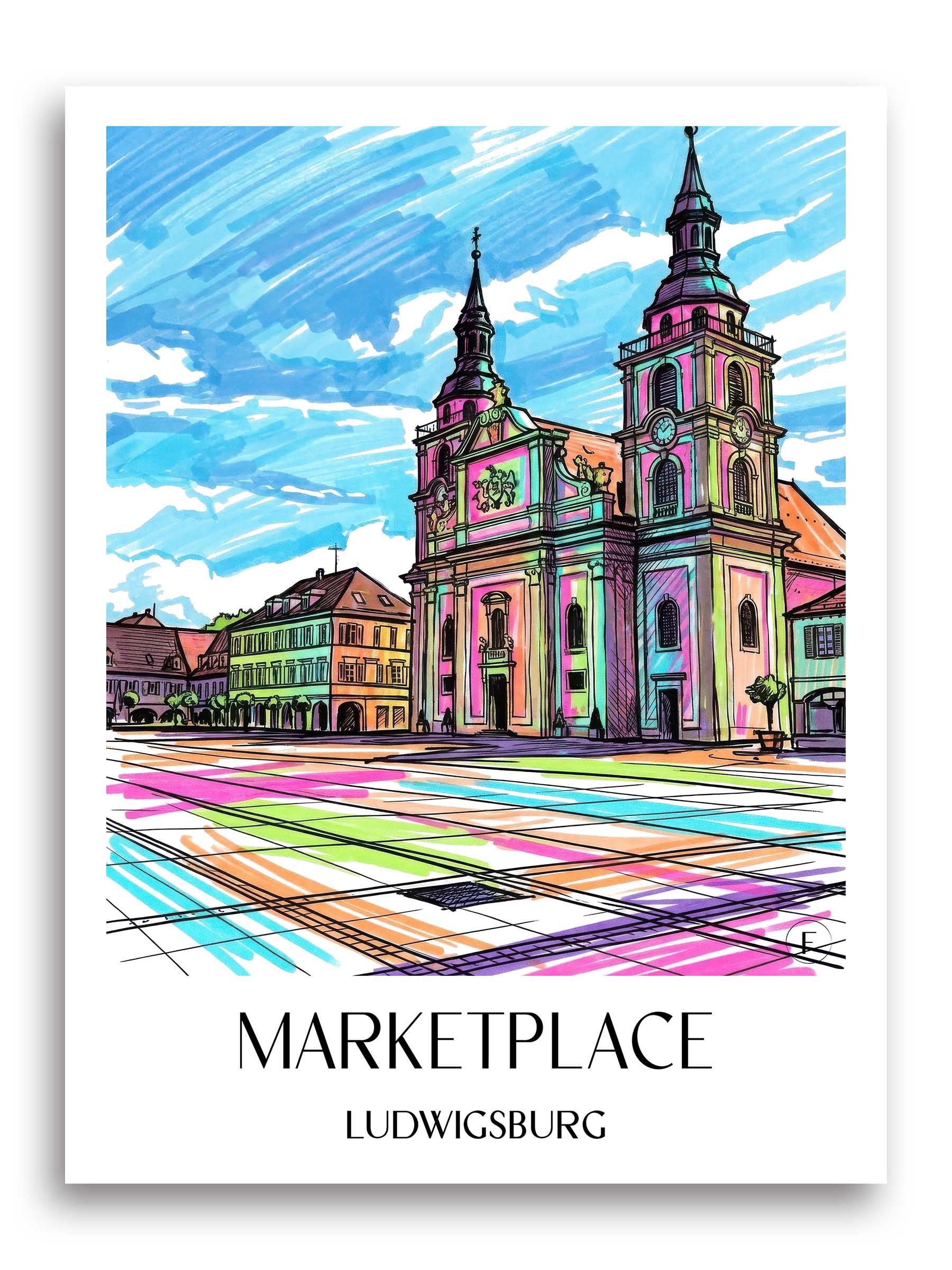 Marktplatz Poster - Ludwigsburg - Deutschland Kunstdruck - Tag Graffiti von A4 bis A1