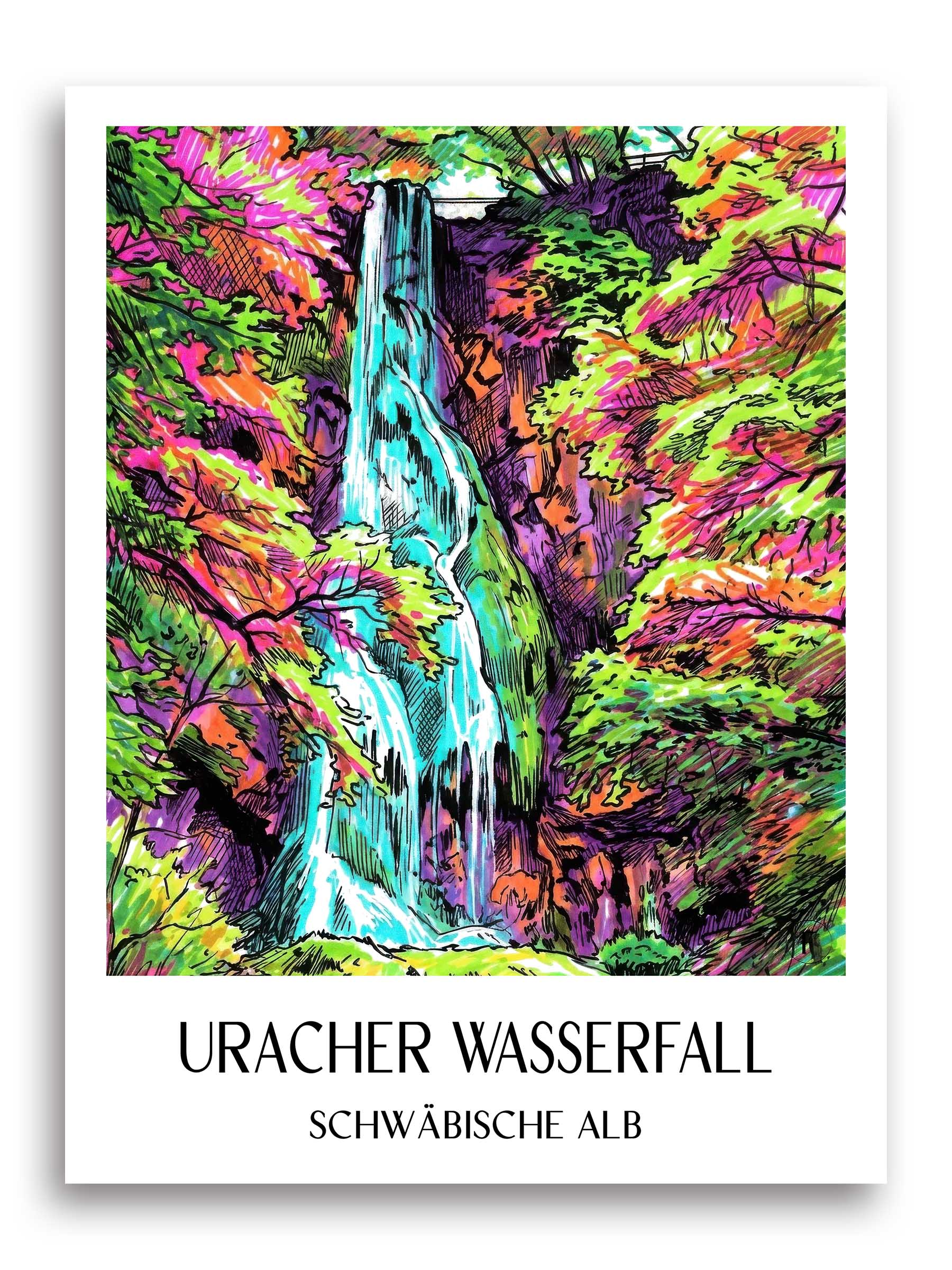 uracher-wasserfall-schwäbische-alb-deutschland-poster-graffiti